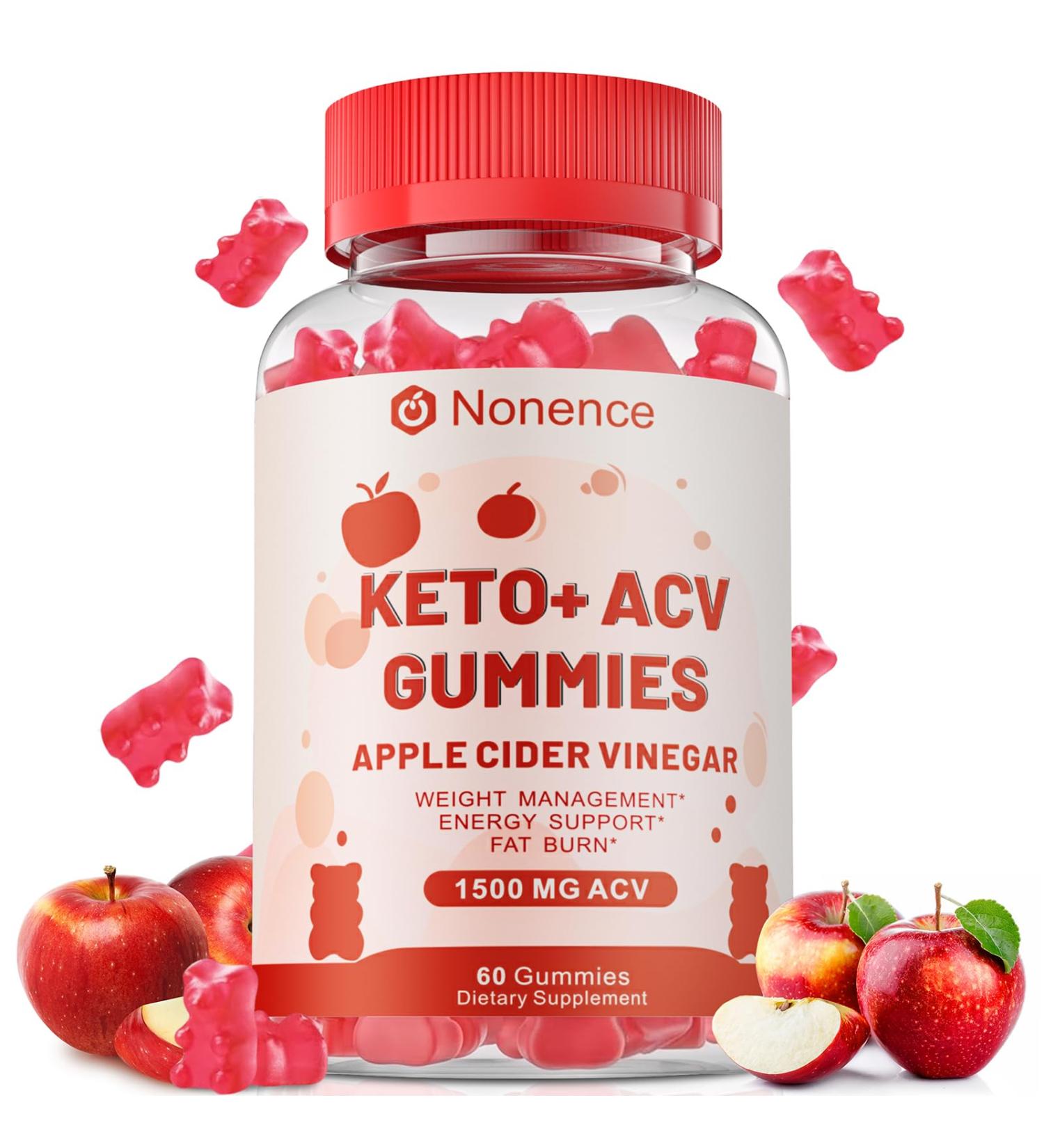 Nonencen Apple Cider Vinegar Gummies 1500MG ACV for Weight Loss Detox & Cleanse Keto-Friendly Vegan with Vitamin B12 B9 Beet Root & Pomegranate Gluten-Free 60 Count - Buy Online on GoSupps.com