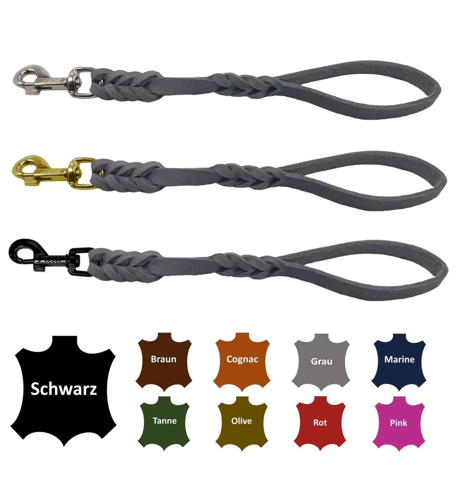 Dog liner/short guide leather hand braid for medium and large dogs (gray 40cm hook: brass (gold)) 40cm hook: brass (gold) gray