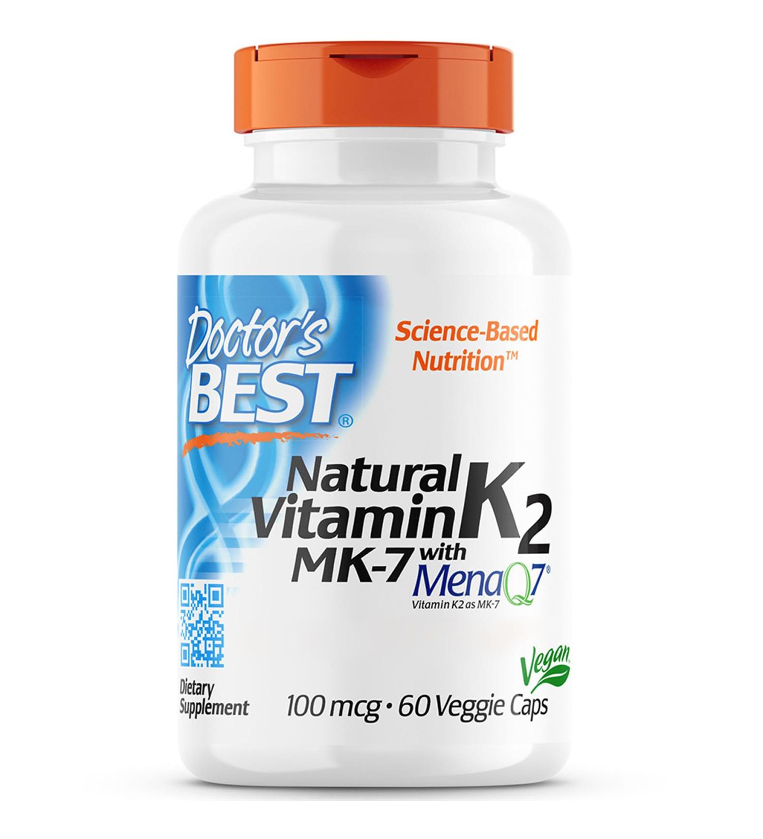 Doctor's Best Vitamin K2 MK-7 100mcg - 60 Vegan Capsules | Lab Tested, Gluten & SOYA Free - Buy Online on GoSupps.com
