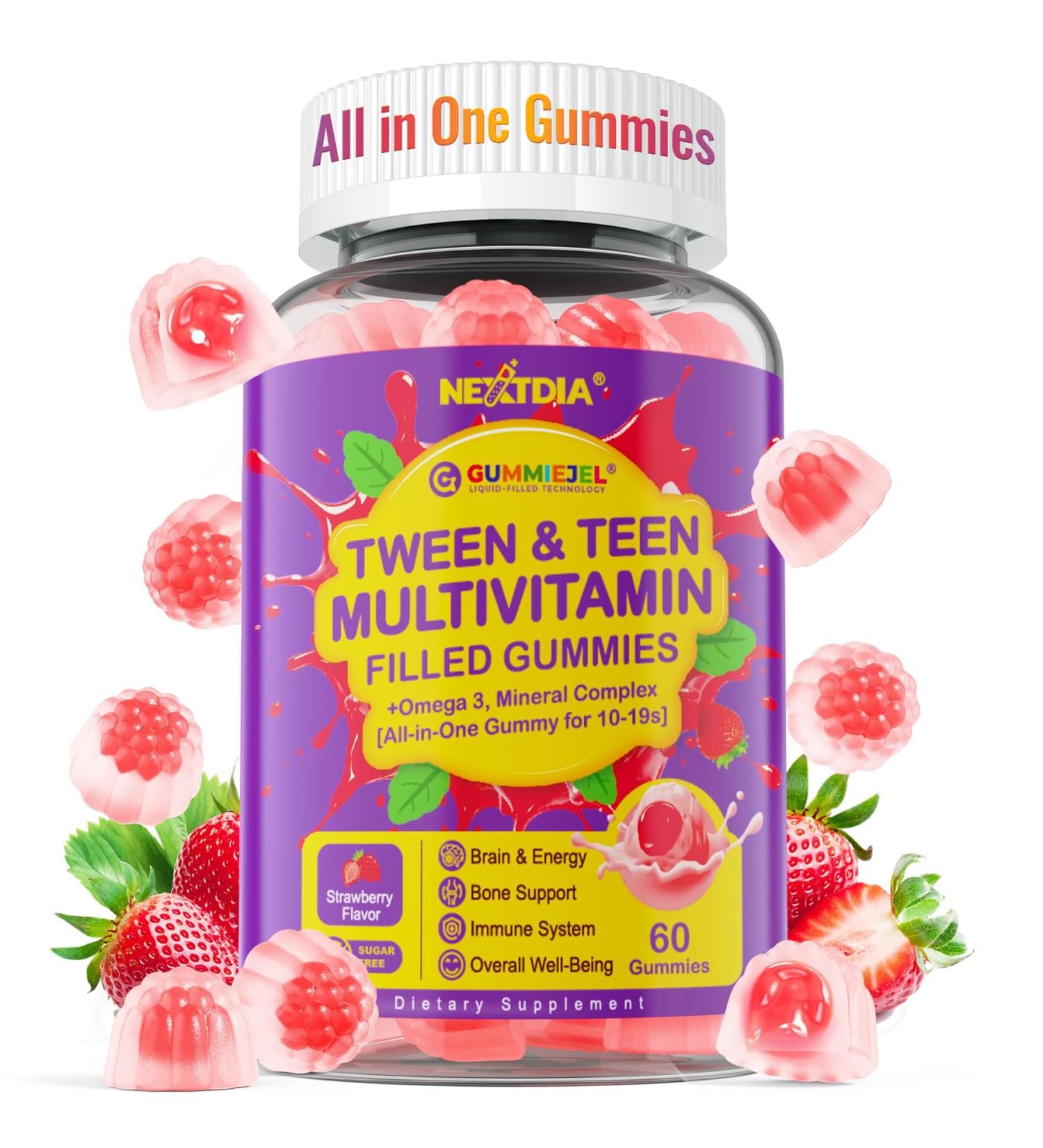 Multivitamin Filled Gummies for Teen Boys Girls 12-17 18 19 Kids 10+ Multivitamin with Omega 3 Calcium + Magnesium + Zinc Multi-Minerals for Adolescent 10-19S Brain Bone Energy Immune 60 Count (Pack of 1) - Buy Online on GoSupps.com