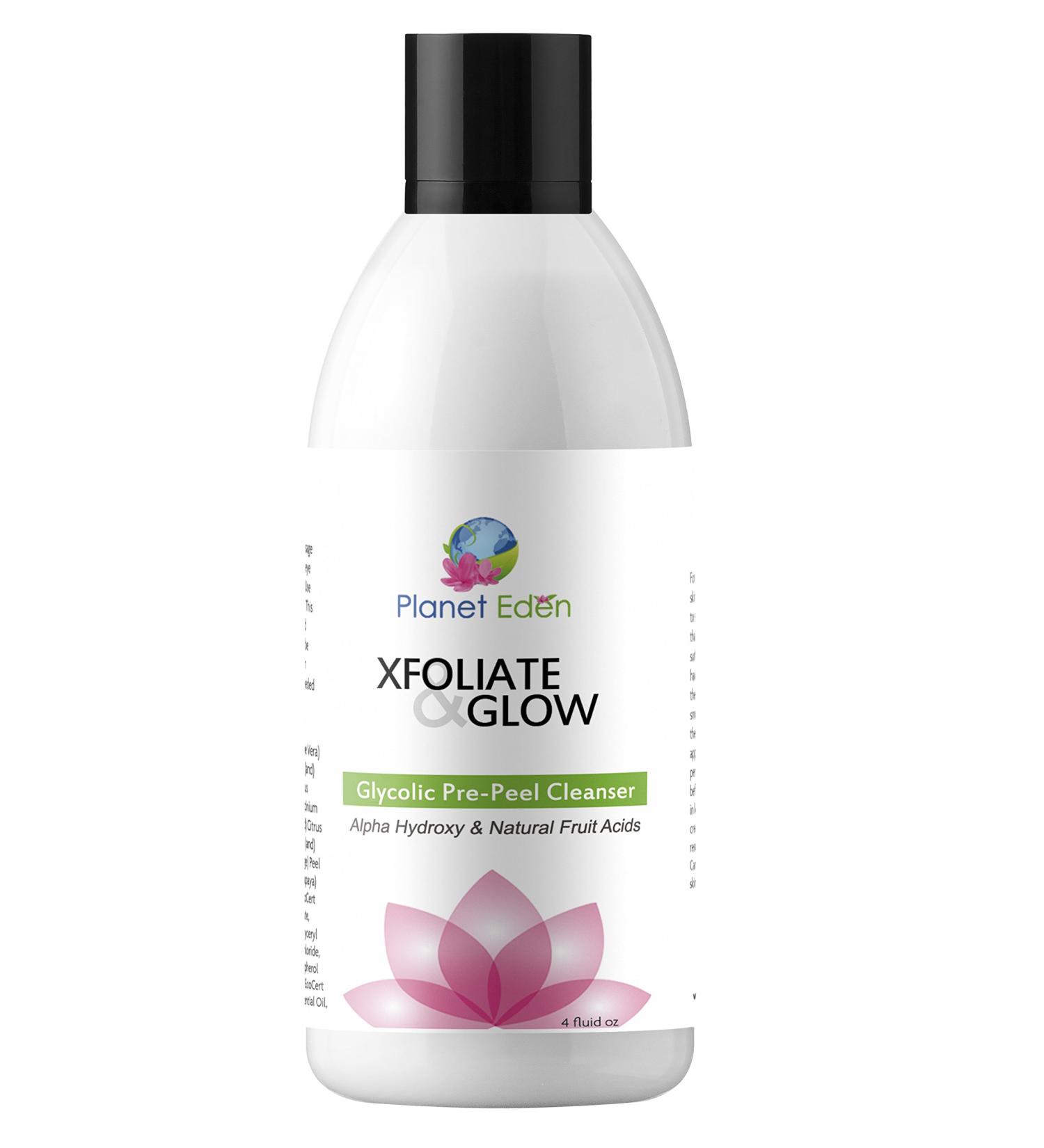 Planet Eden Glycolic Pre-Peel Cleanser with Organic Fruit Extracts - Excellent for Pre-Peel or daily Exfoliation for Glowing Skin