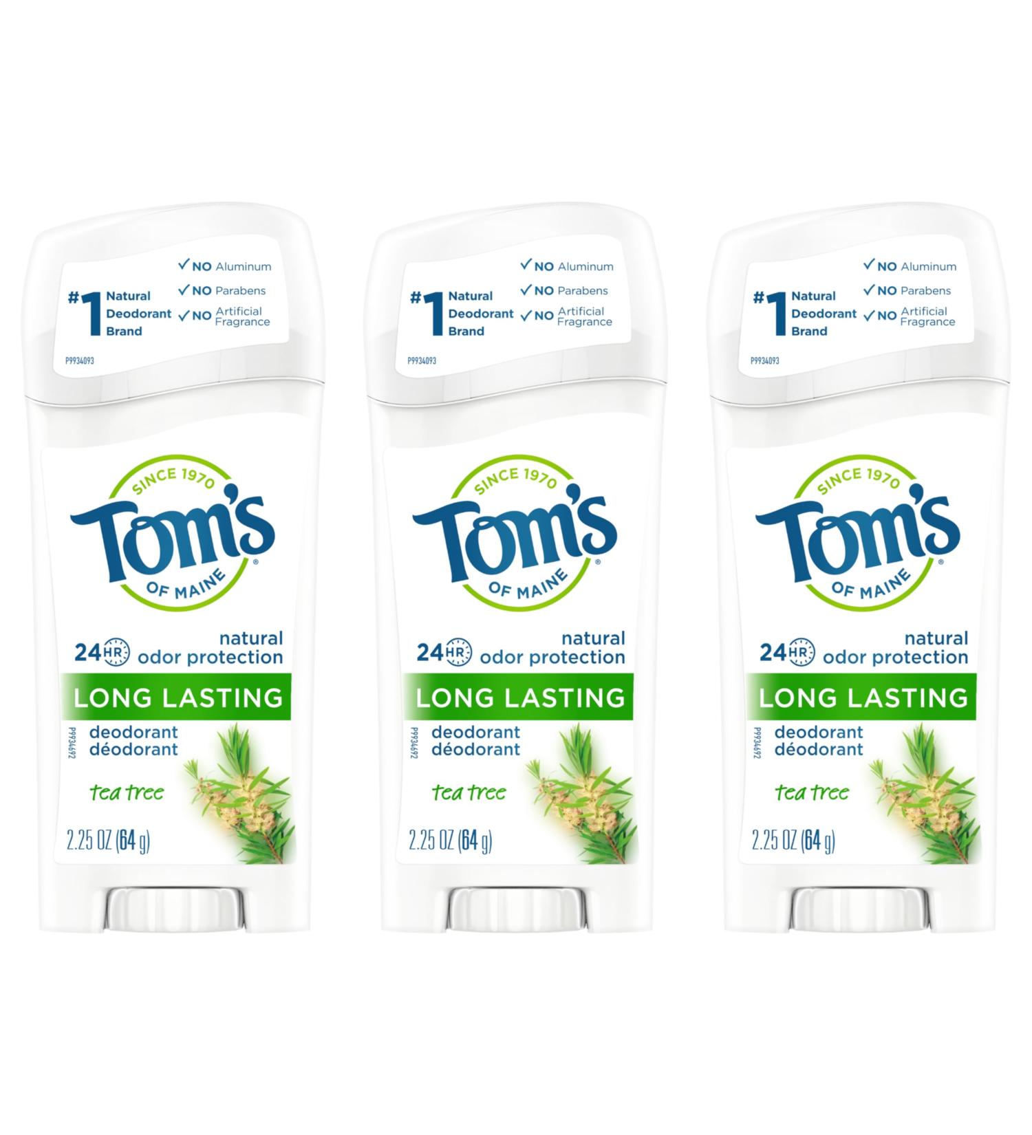 Tom's of Maine Long-Lasting Aluminum-Free Natural Deodorant for Women Tea Tree 2.25 oz (Pack of 3) (Packaging May Vary) Tea Tree 2.25 Ounce (Pack of 3) - Buy Online on GoSupps.com