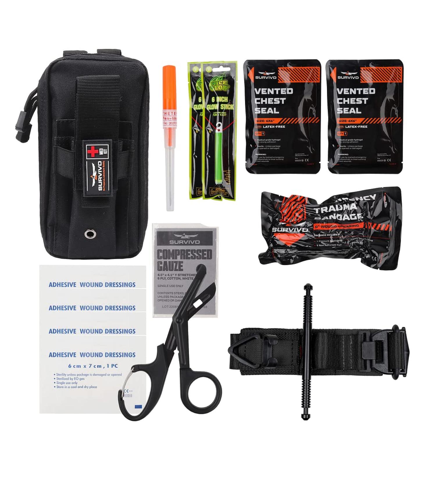 Survivd Small EDC IFAK Trauma First Aid Kit with American SOF Tourniquet - Tactical Medical Kit for Bleeding Control in Military, Police, Hunting, Home, Car, or Motorcycle - Buy Online on GoSupps.com