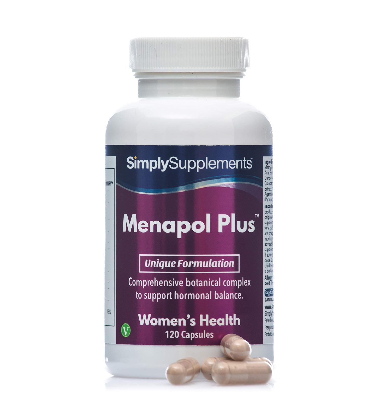Menapol Plus Capsules for Hormonal Balance | SOYA Isoflavones Siberian Ginseng & Red Clover | 120 Capsules | UK Made - Buy Online on GoSupps.com