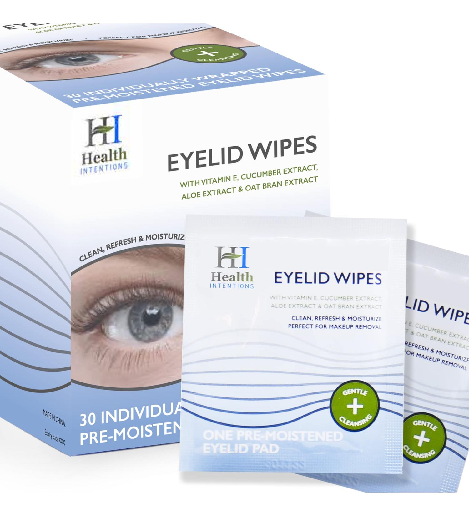 Health Intentions Eyelid Wipes for Blepharitis, Demodex, Red Eyes, Stye, Itchy Eyes - Exfoliating, Hypoallergenic Pre-Moistened Eye Cleanser Pads - Buy Online on GoSupps.com