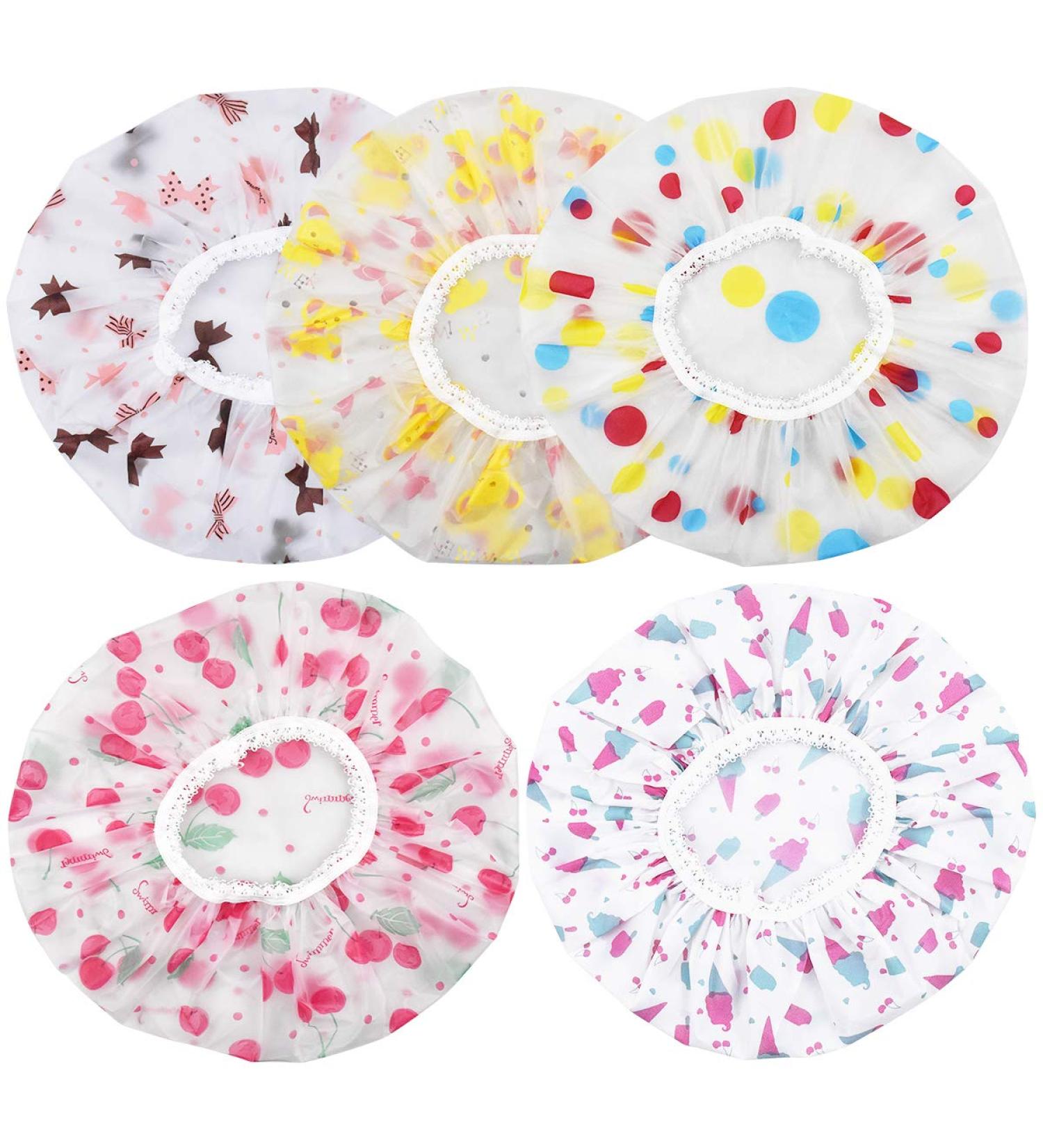 Buy NATUCE 5 Pack Reusable Shower Caps - Waterproof Elastic Bathing Caps for Women's Hair Protection in Spa & Salon - Buy Online on GoSupps.com