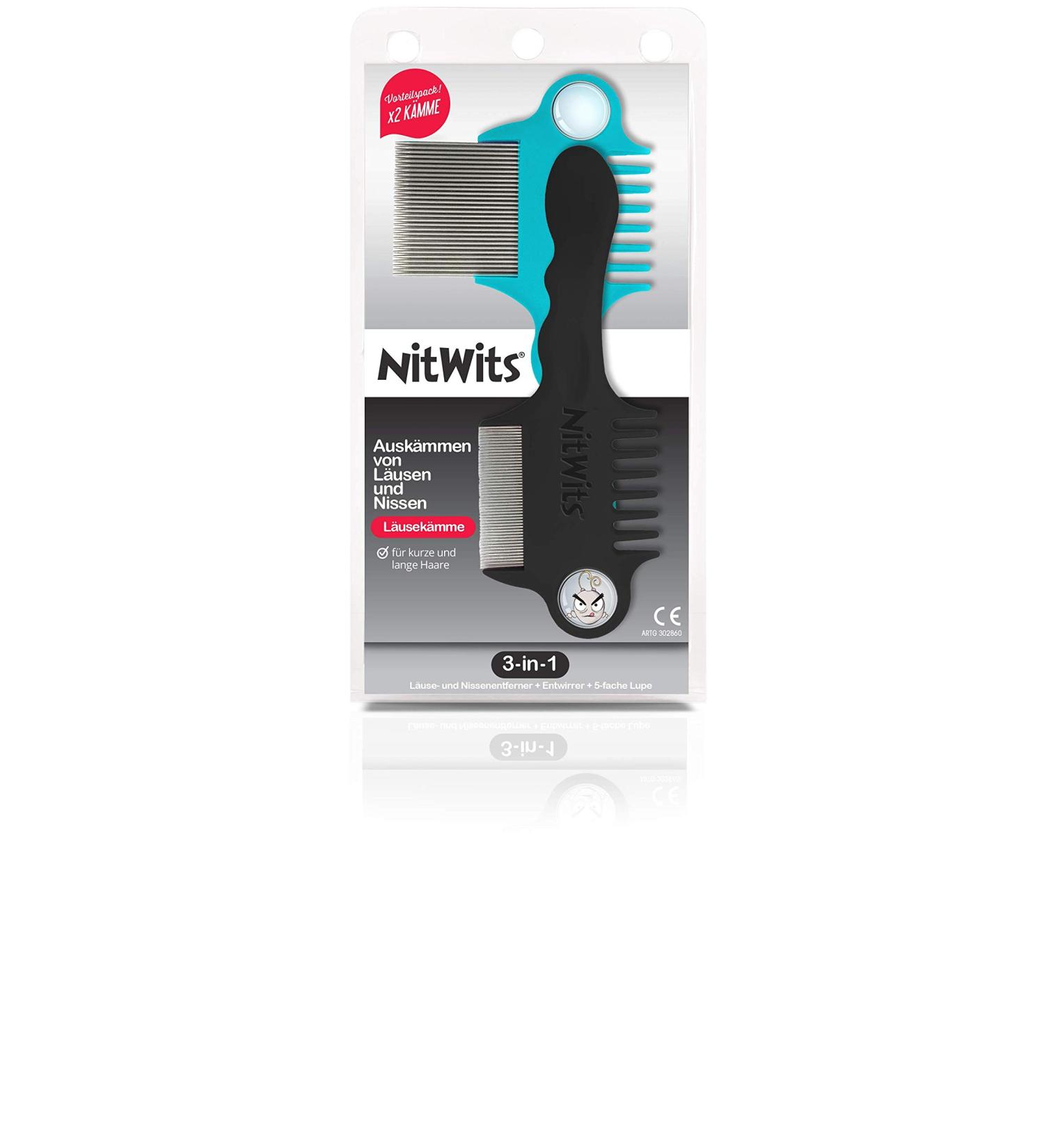 NitWits Lice Comb for Children & Adults - 3-in-1 Metal Lice & Nits Comb with Detangler & Magnifying Glass (Pack of 2) - Effective Lice Treatment & Prevention - Buy Online on GoSupps.com