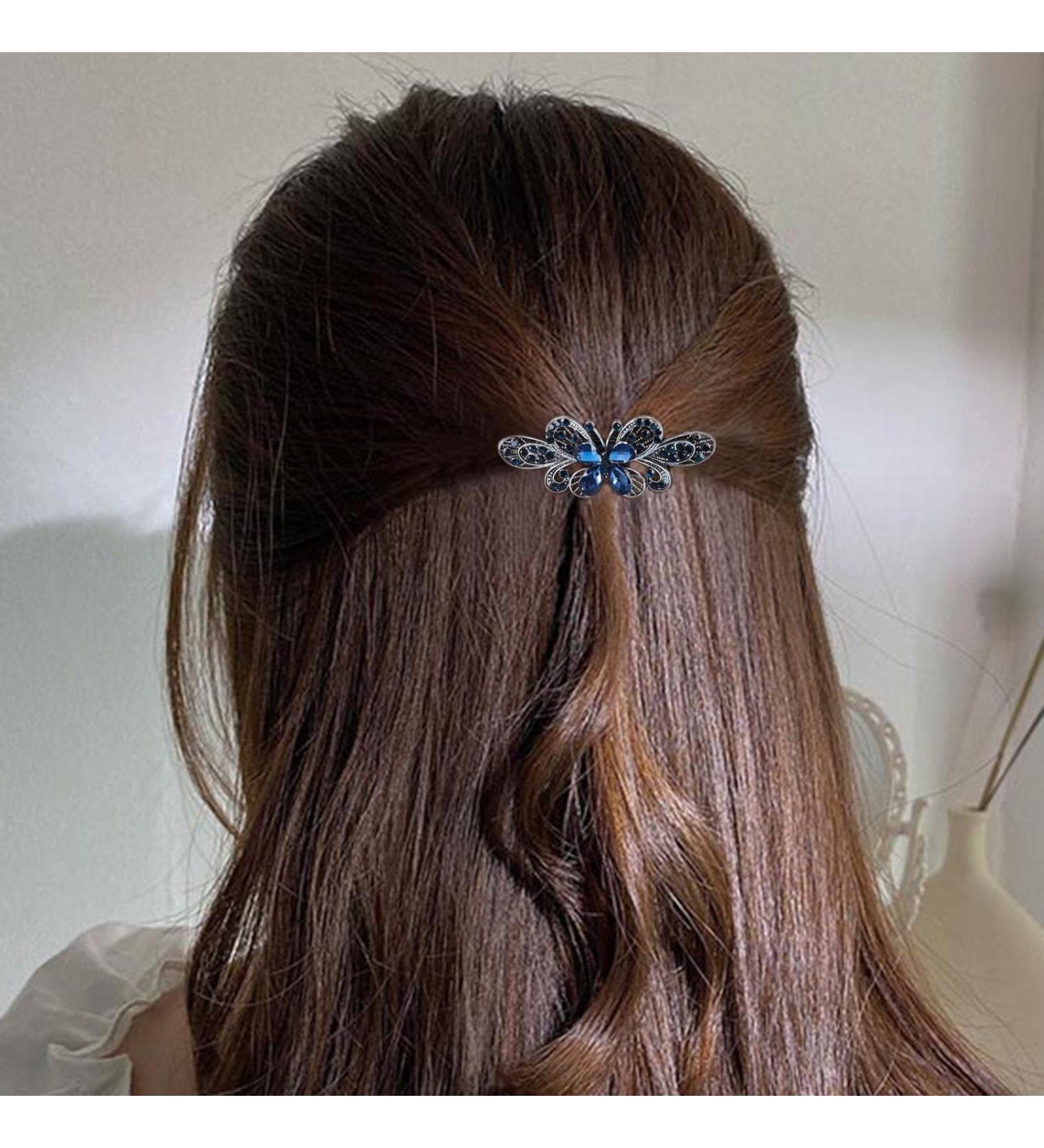 Aneneiceera Blue Crystal Wedding Hair Clip Barrette Molan Rhinestone Black Hair Barrette Clips Bling Bridal Headpieces Head Clip Headwear Crystal Bride Hair Accessories for Women and Girls(Butterfly) - Buy Online on GoSupps.com