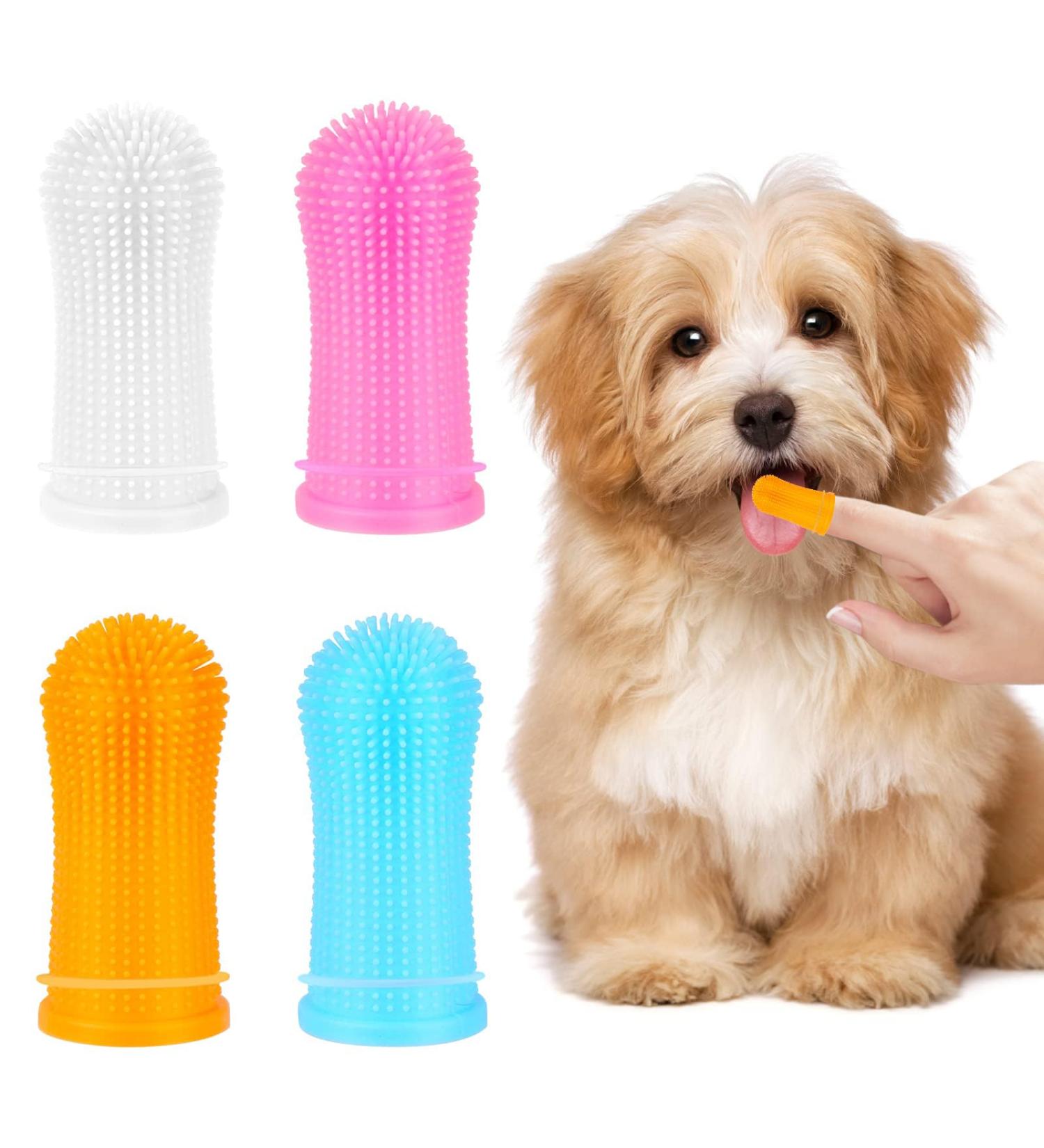 4-Piece Dog Toothbrush Set | 360 Pet Teeth Cleaning | Silicone Finger Toothbrushes for Dogs & Cats Dental Care - Buy Online on GoSupps.com