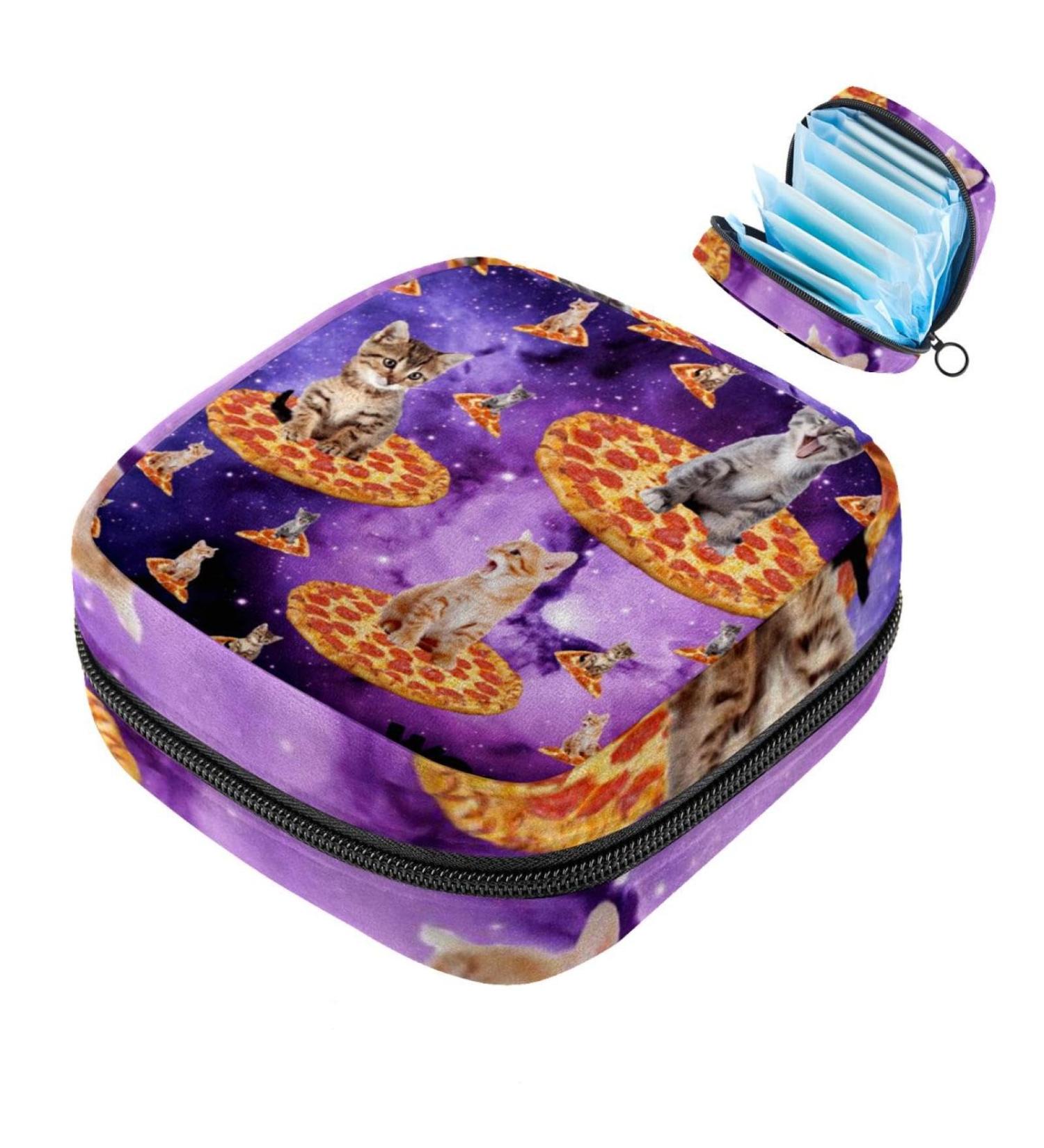 Multicolored Storage Bags for Women's Bandages - Cat Starry Sky Pizza Designs | Portable Holders for Menstrual Pads Panty Liners & Tampons - Perfect for School & Office - Buy Online on GoSupps.com