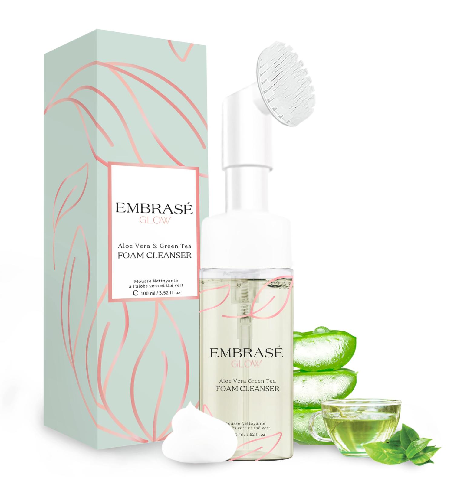 EG EMBRAS GLOW Foaming Facial Cleanser - Infused with Green Tea Aloe Vera and Cucumber - Facial Cleanser for Women & Men - Gentle for All Skin Types! - Natural Face Wash - Buy Online on GoSupps.com
