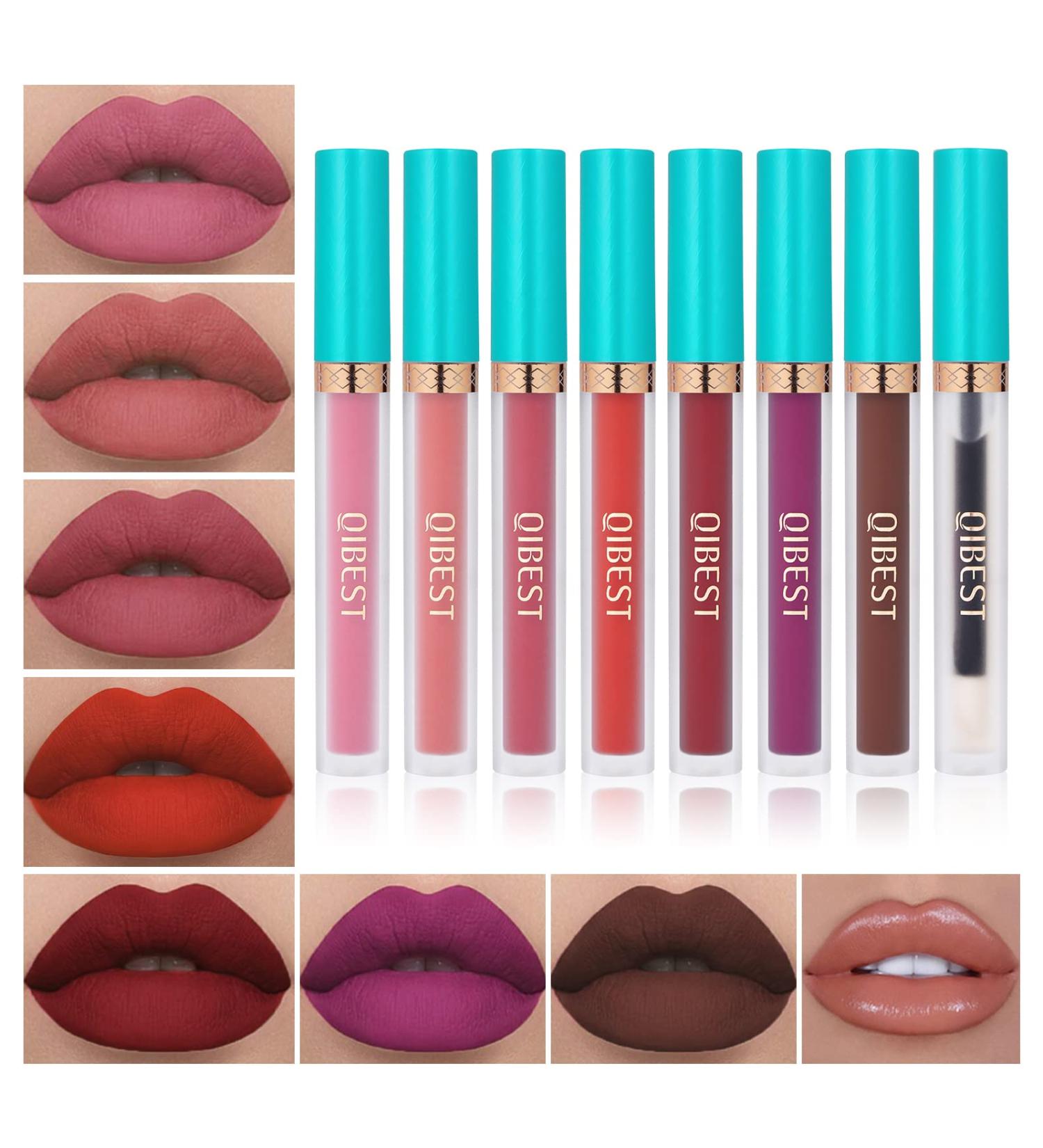 QiBest 7 Matte Liquid Lipstick & Lip Plumper Gloss Set Long-Lasting, High-Pigmented, Waterproof Makeup Kit for Women and Girls - Buy Online on GoSupps.com