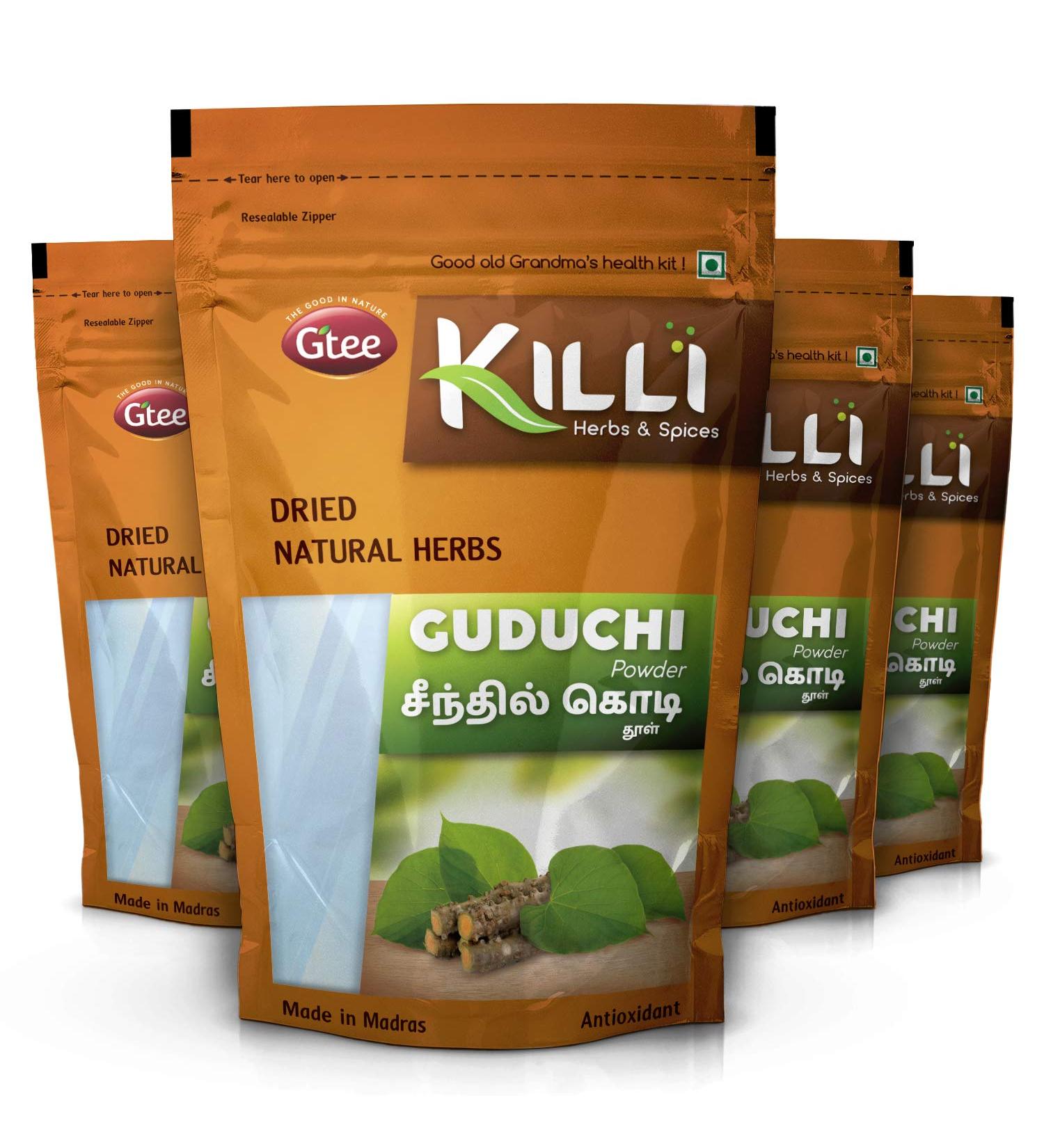KILLI Guduchi | Seenthil kodi | Giloy | Tippa teega | Tinospora cordifolia | Amruthaballi Powder 100g (Pack of 4) - Buy Online on GoSupps.com