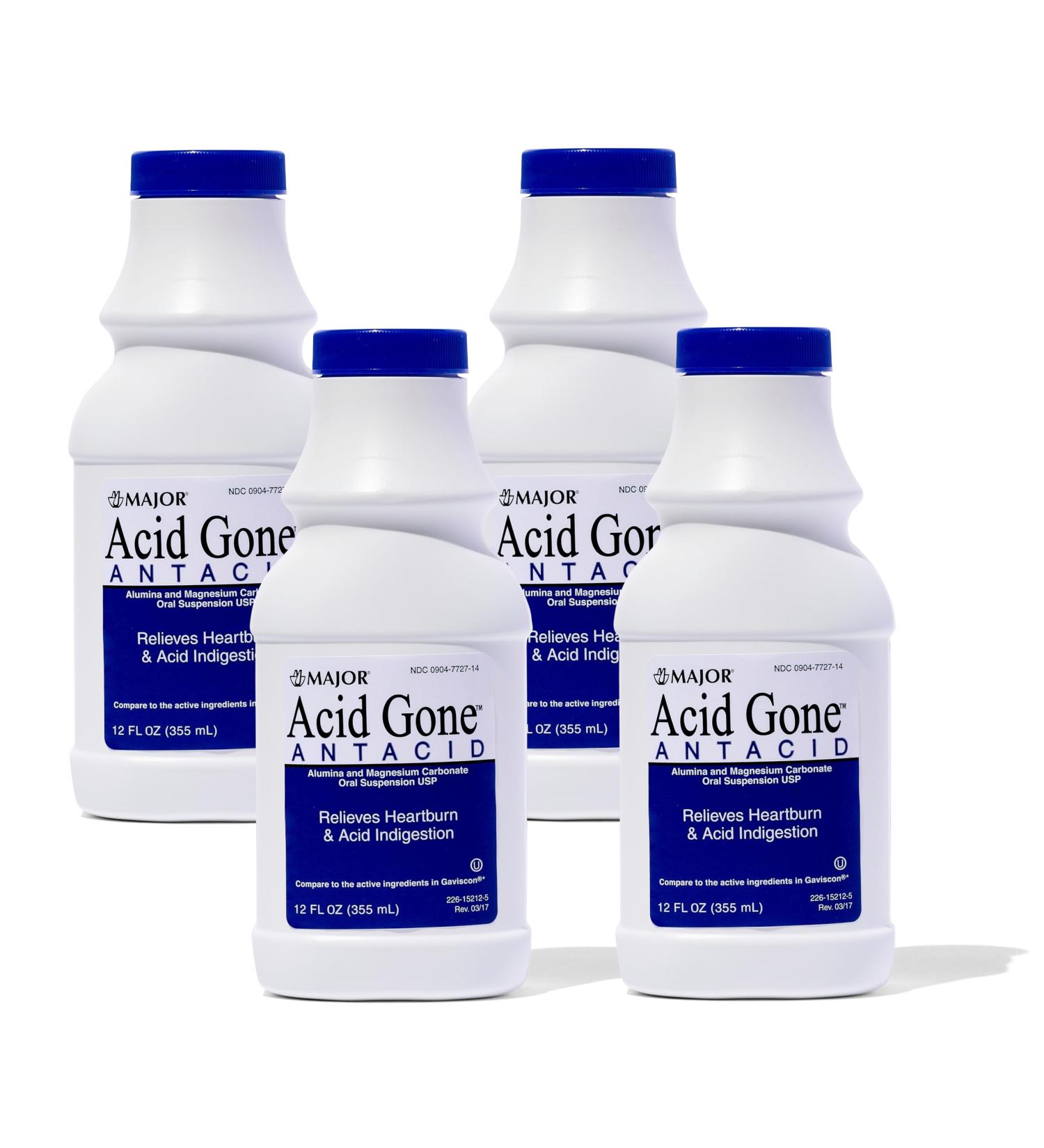 MAJOR Acid Gone Antacid Liquid - Acid Reflux Medicine for Adults - Upset Stomach Acid Indigestion and Heartburn Relief - Spearmint Flavored - 12 Fl. Oz. (4 Pack) - Buy Online on GoSupps.com