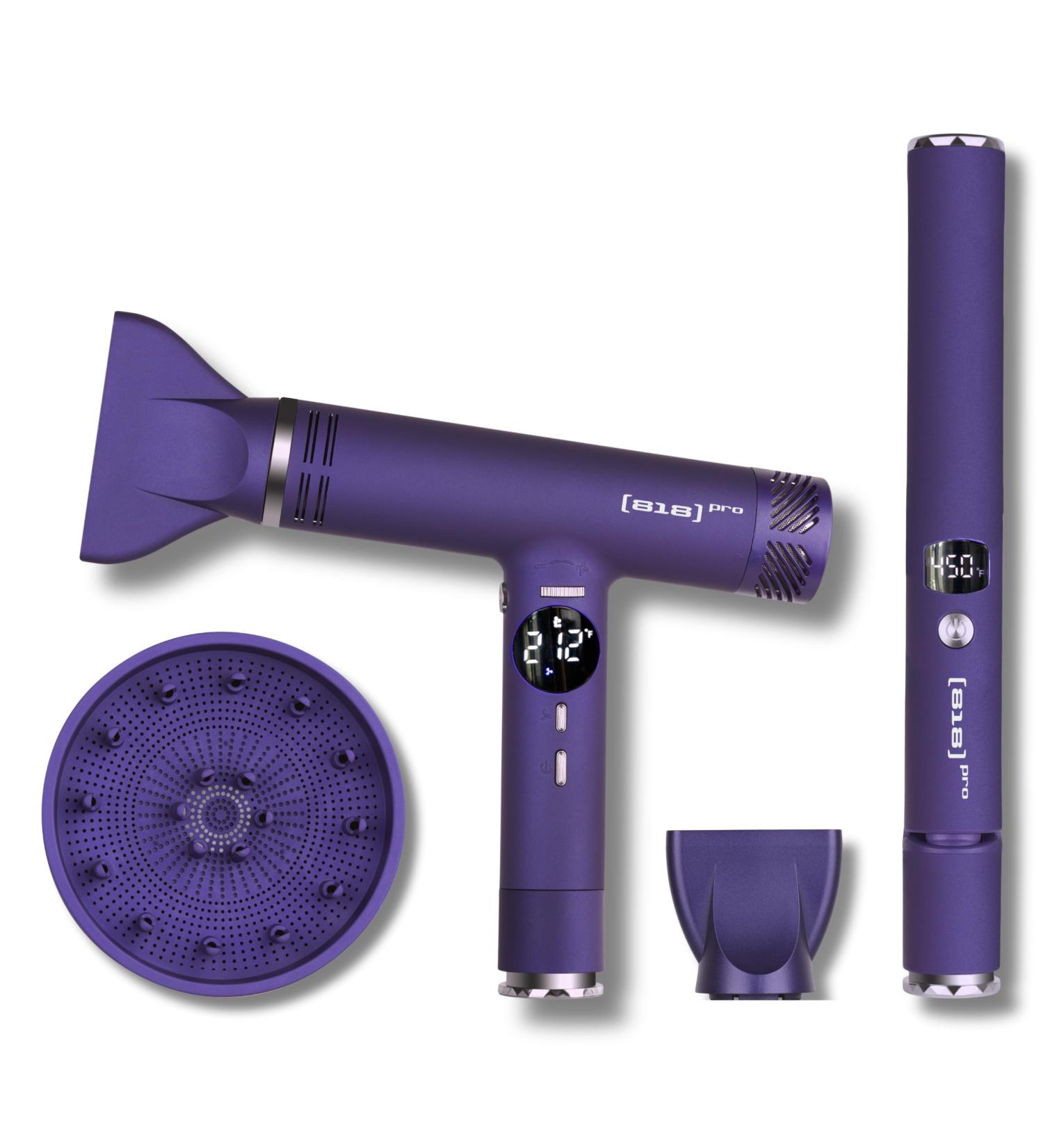 818 Pro Salon Hair Dryer & Straightener Set | 110 000 RPM Ionic Ultralight Blow Dryer with Diffuser | 2-in-1 Titanium Curler & Straightener | 9ft Detachable Power Cord - Violet - Buy Online on GoSupps.com