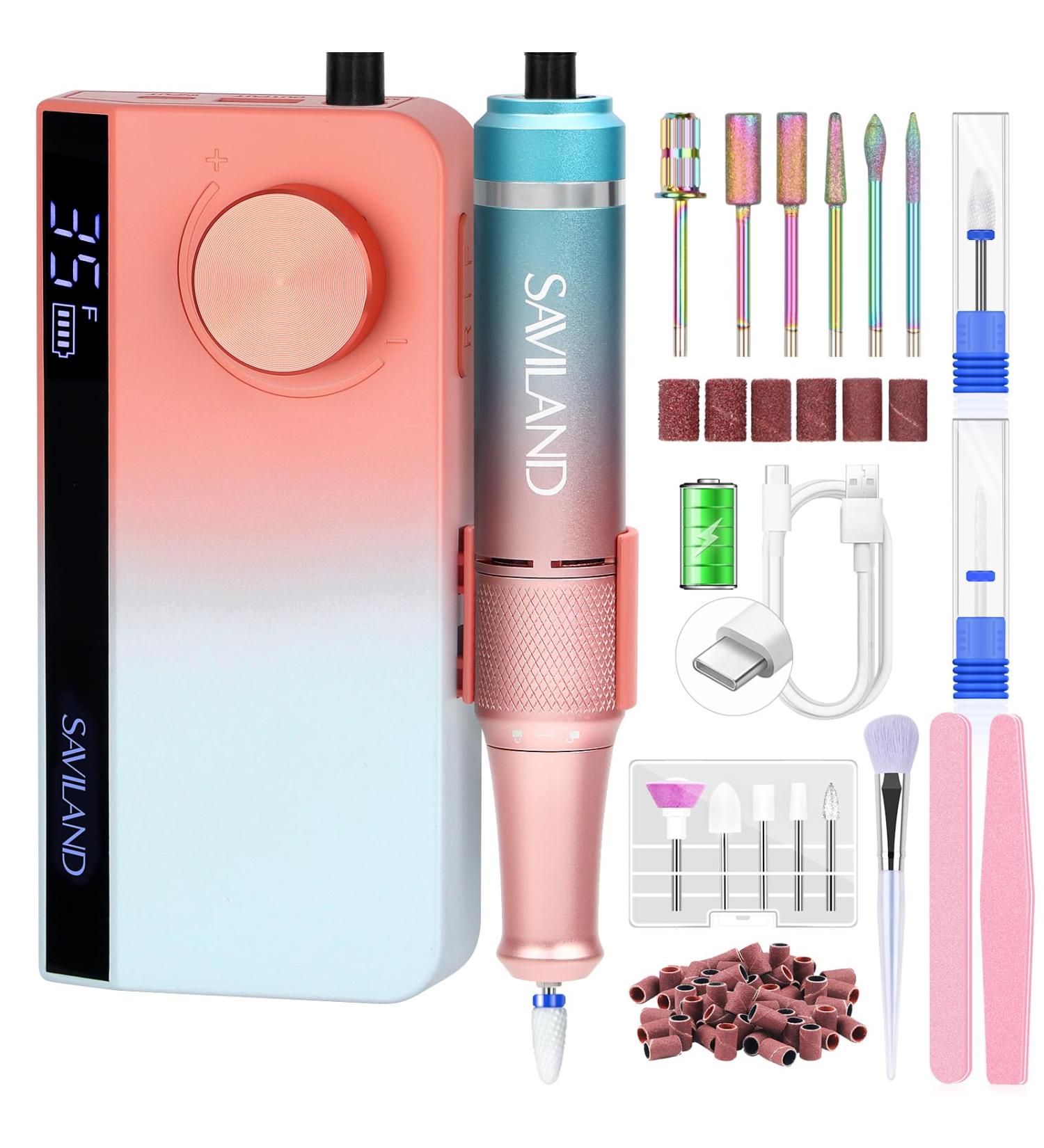 Saviland Electric Nail Drill Machine 35000RPM Kit | Portable File Gradient Color Files and Buffers for Salon Manicure Pedicure | 03-Orange Gradient - Buy Online on GoSupps.com