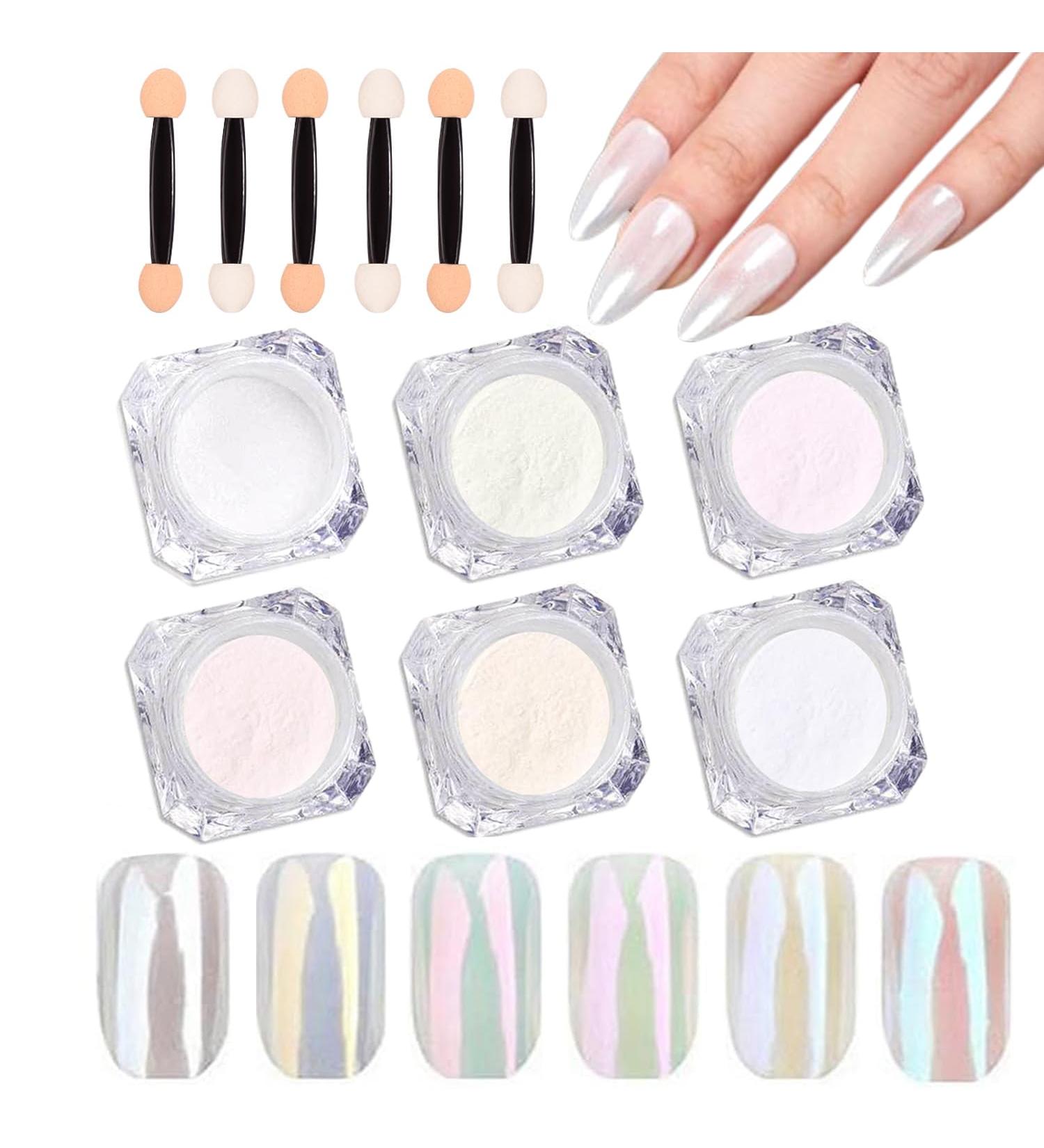 6 Colors White Pearl Chrome Nail Powder Kit | Holographic Mermaid Pigment for Stunning Nail Art - Iridescent & Pearlescent Effects - Buy Online on GoSupps.com
