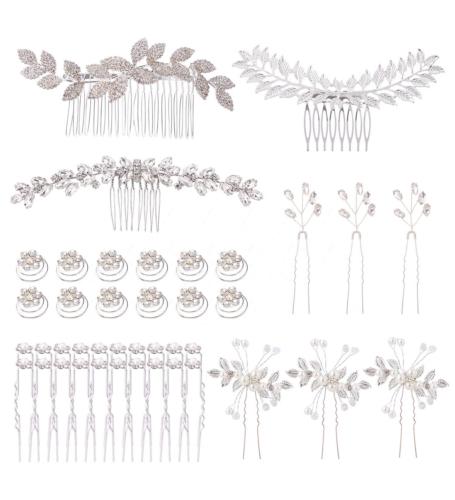 Cinaci 41 Pack Sparkly Silver Rhinestone Bridal Hair Combs & Pins Set for Wedding Headpieces - Women/Girls/Brides/Bridesmaids - Buy Online on GoSupps.com