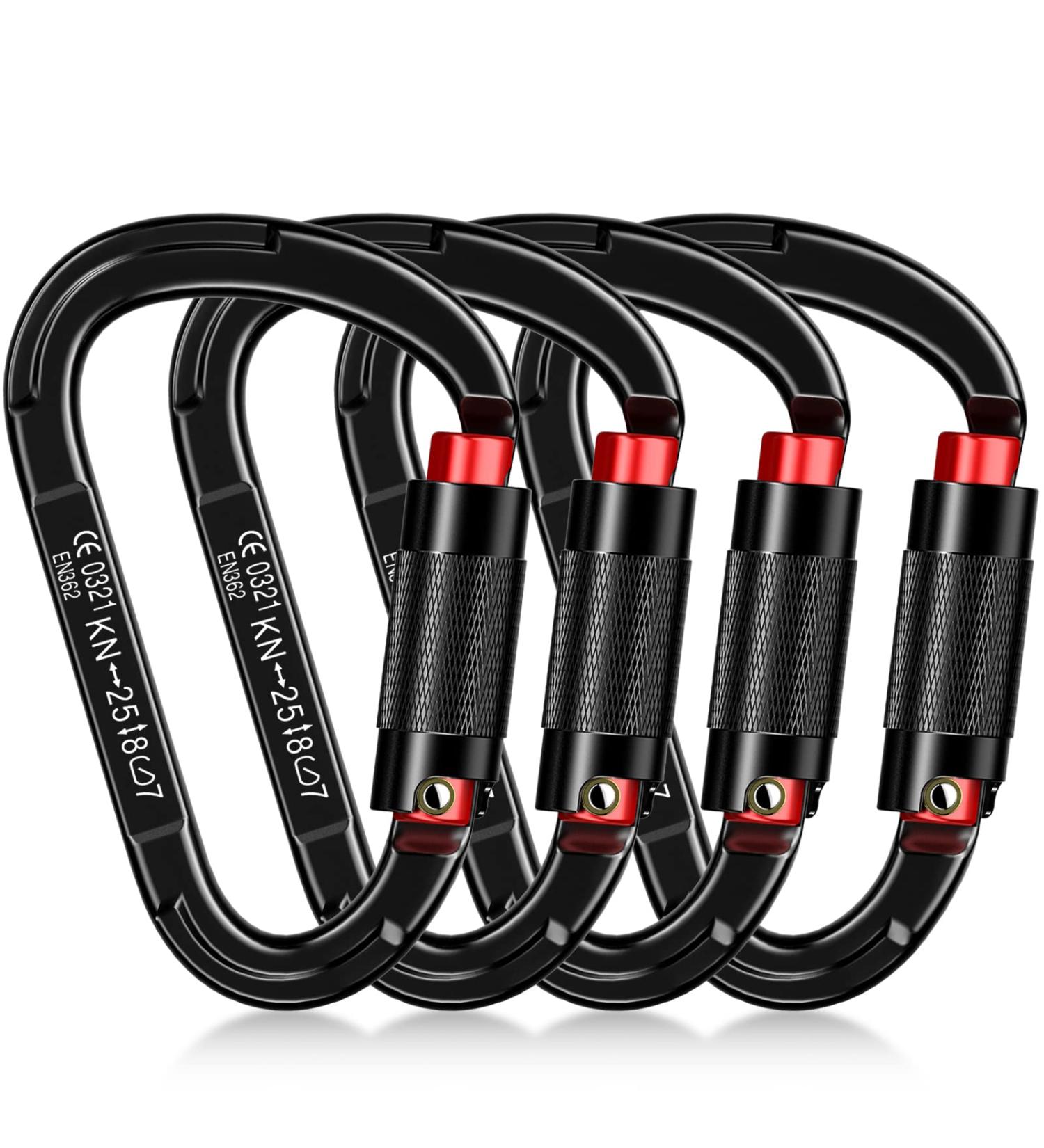 25kN UIAA Certified Auto Locking Carabiner - Heavy Duty Climbing Equipment for Hammocks, Rescue, Dog Leash - Black (4PCS) - Buy Online on GoSupps.com