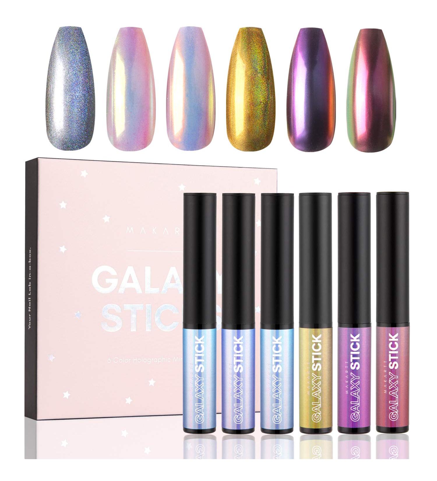 Makartt Galaxy Holographic Nail Powder Pen - 6 Colors Chrome Powder Air Cushion Pen for Mirror Effect Nail Art - All-in-One DIY Gel Nail Kit - Buy Online on GoSupps.com