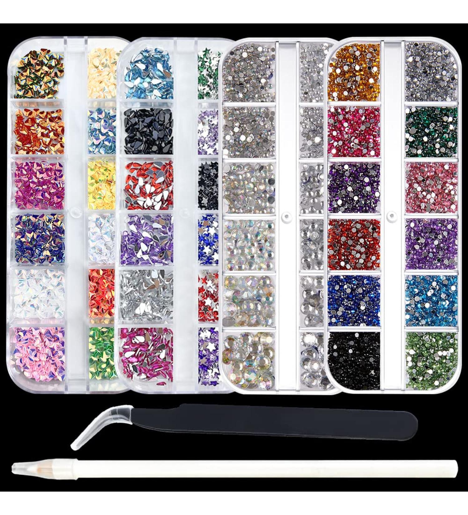 Crystal Nail Art Gems Kit - 4 Boxes Multicolor Rhinestones, Studs, and Diamonds with Tools for Nail Art Decoration - DIY Crafts Supply - Buy Online on GoSupps.com