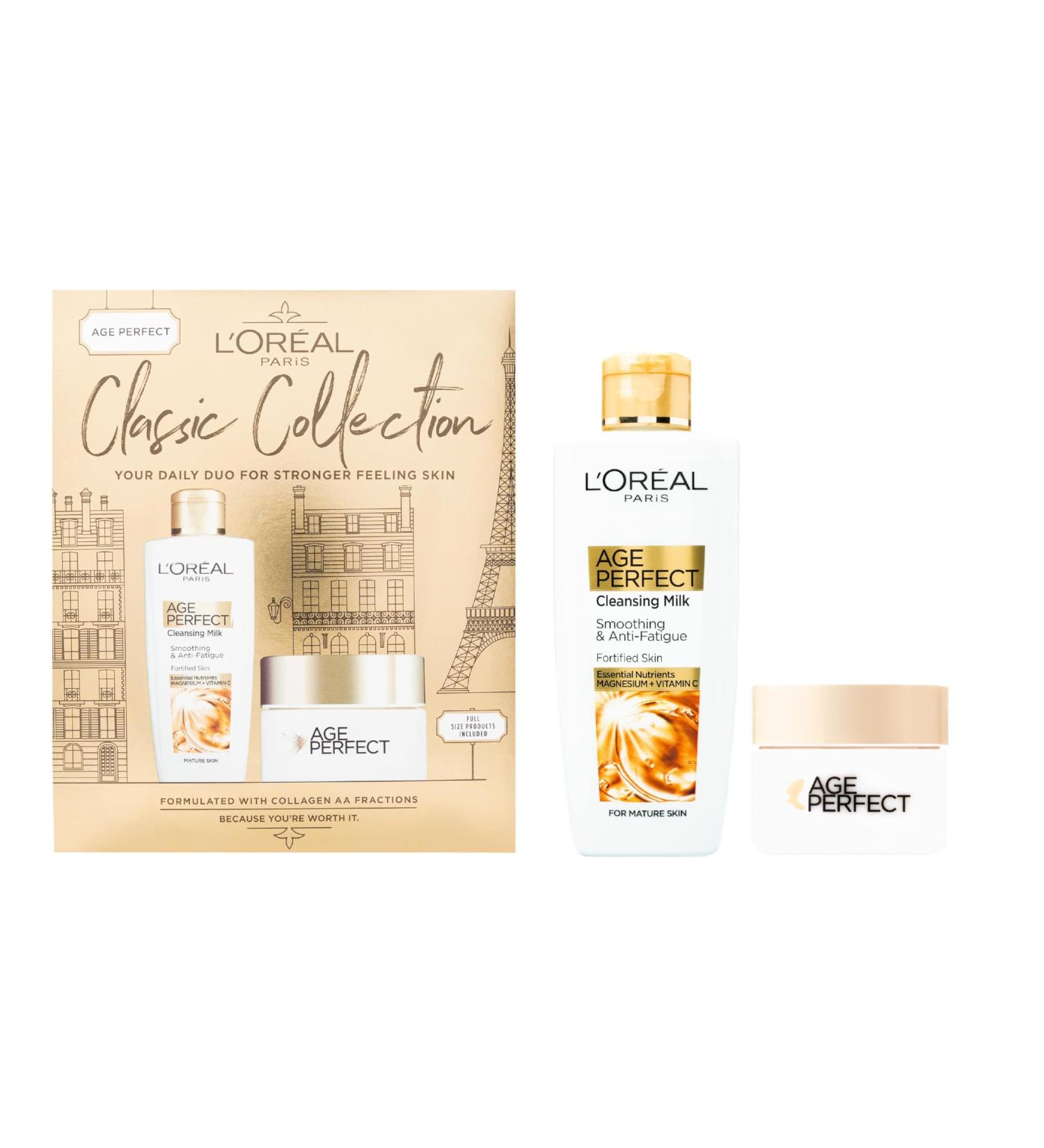 L Or al Paris Gift Set Includes Cleansing Milk and Moisturiser Age Perfect Collagen Anti-Ageing Routine For Smoothing and Retightening Classic Collection - Buy Online on GoSupps.com