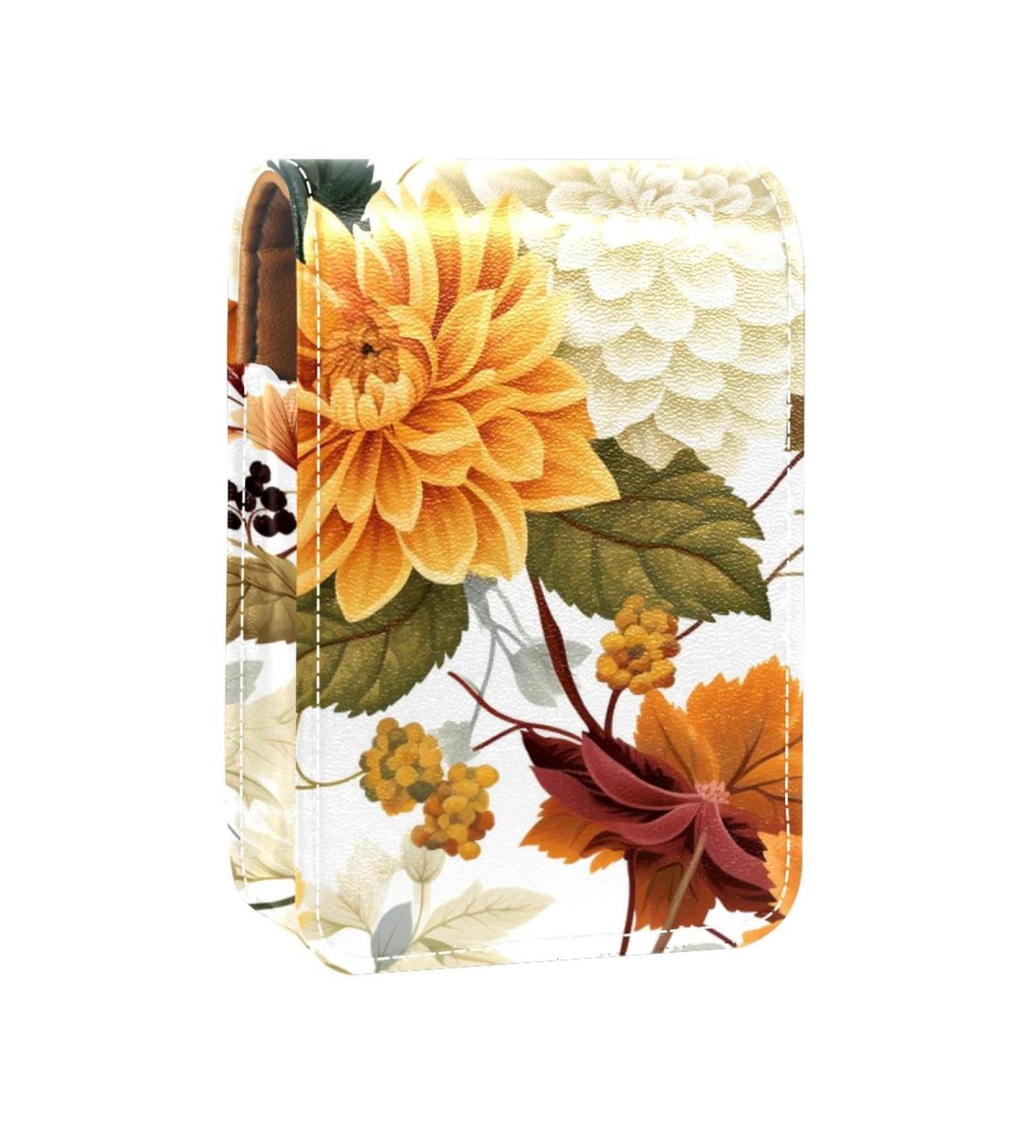 Travel Lipstick Organizer Case - Portable Makeup Bag with Mirror | Autumn Flowers Design - Buy Online on GoSupps.com