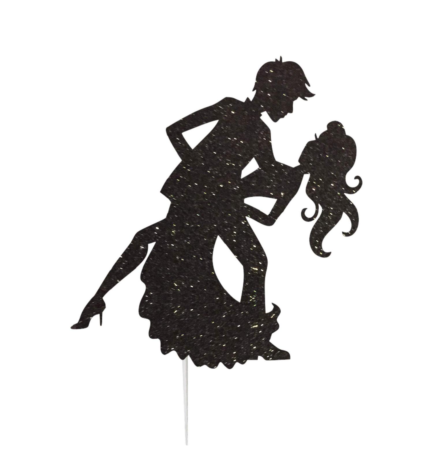 LissieLou Man and Women Dancing Silhouette Wedding Cake Topper Glitter Card Black Made in the UK