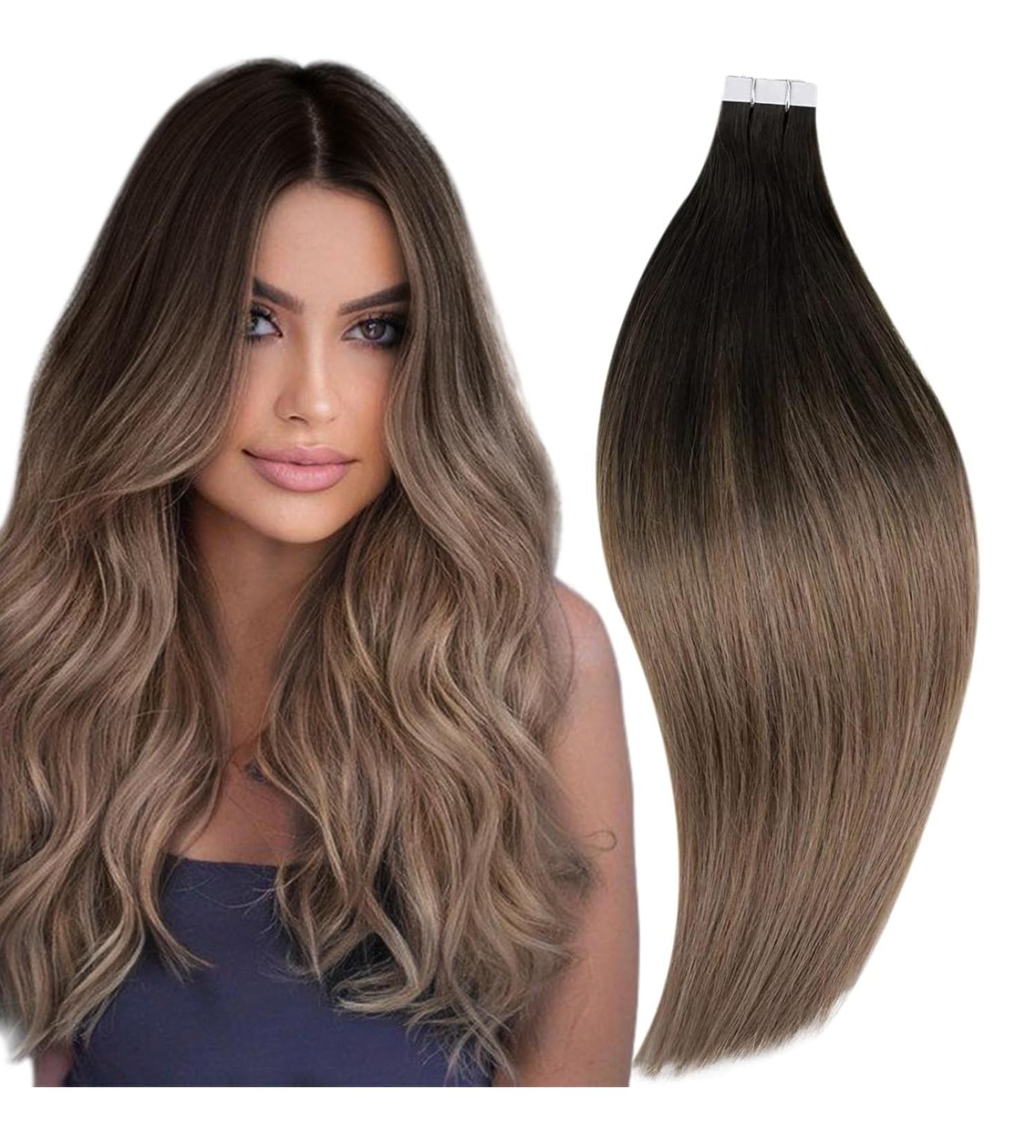 Runature 30cm Tape-In Extensions | Real Hair Balayage Brown & Blonde Ombre | Remy 20pcs 30g #2/6/18 - Buy Online on GoSupps.com