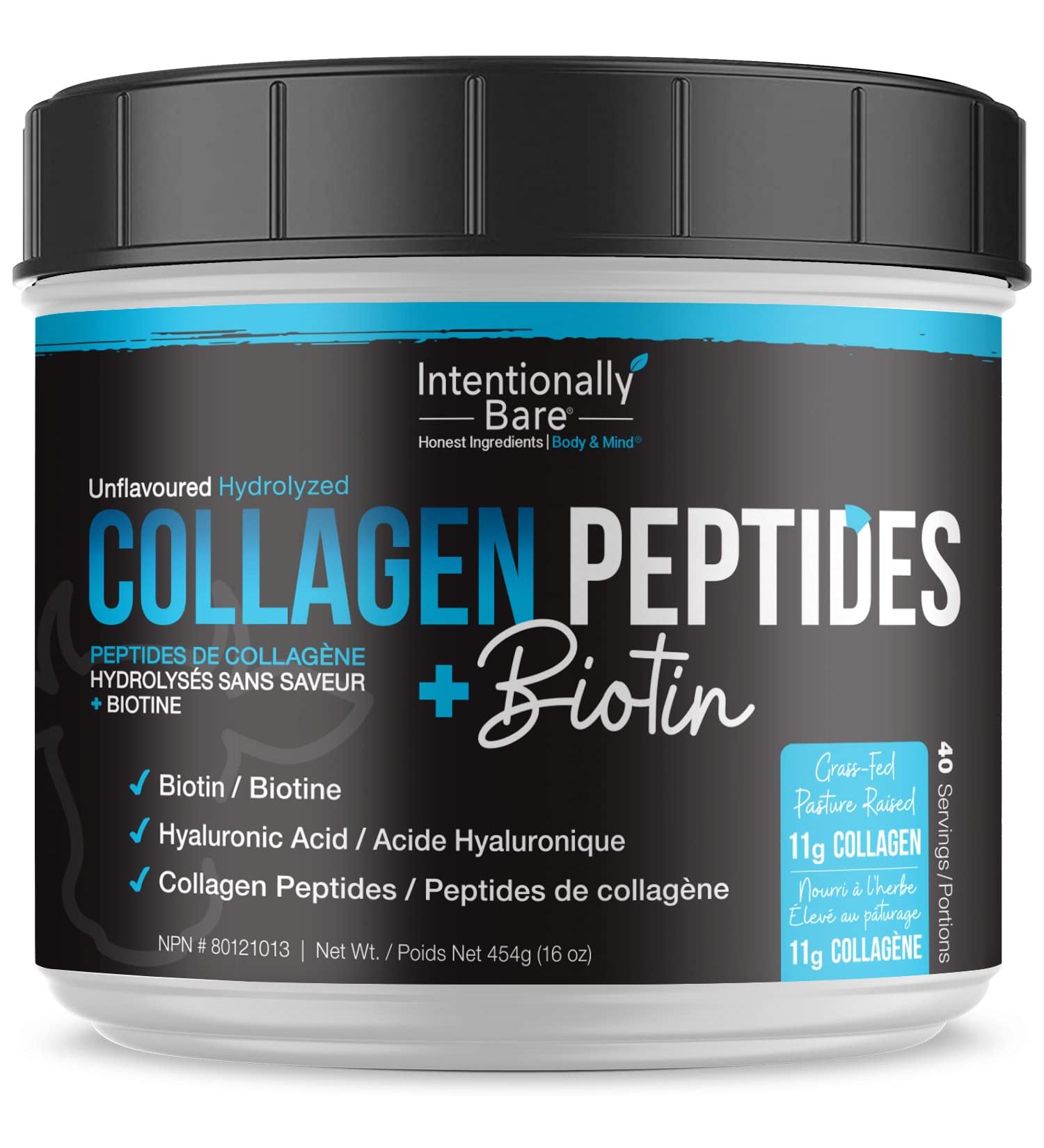 Intentionally Bare Collagen Peptides Biotin Hyaluronic Acid Vitamin C Zinc Keto Paleo - 10g Protein Zero Carbs - Grass-Fed Pasture Raised Dairy Free Unflavored - 40 Servings - Buy Online on GoSupps.com