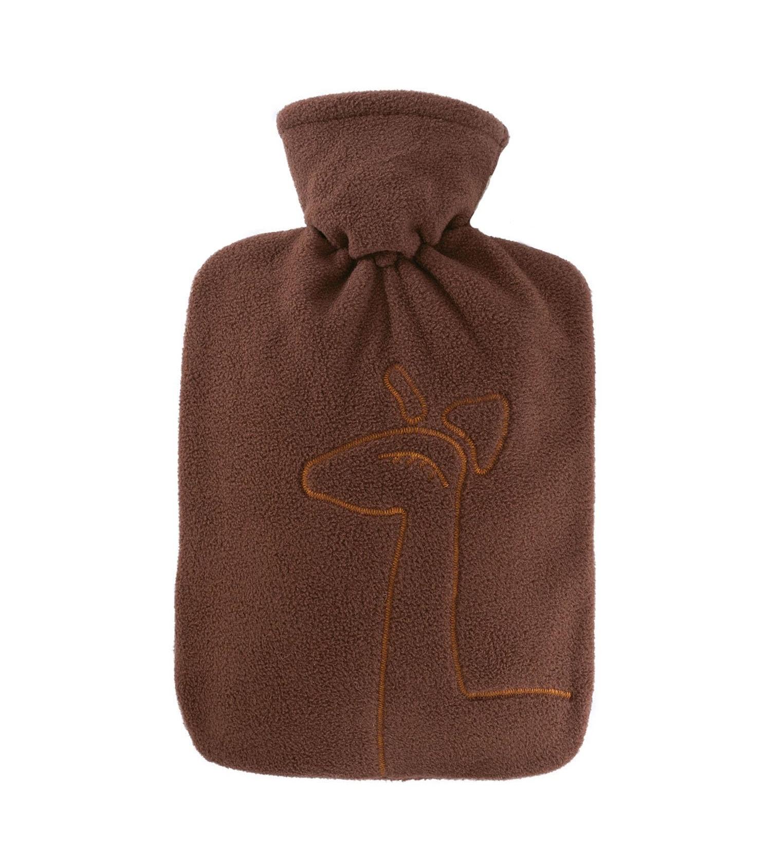 Hugo Frosch hot water bottle with fluffy teddy fleece cover approx. 33 x 19.5 x 4.5 cm brown