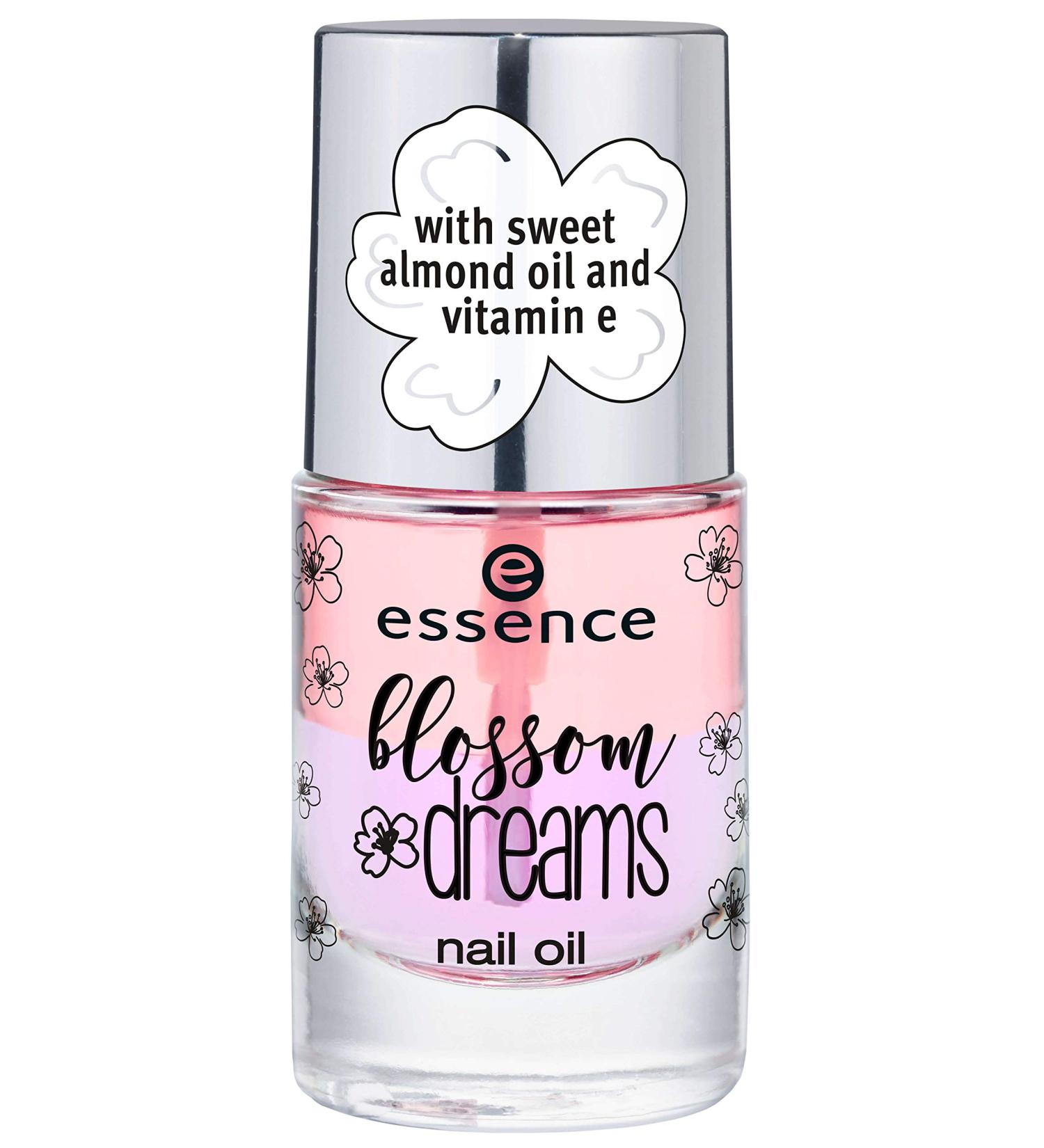 Essence blossom dreams nail Oil with sweet almond oil and vitamin E No. 01 Smells Like Spring Spirit Contents: 10ml nail oil for beautiful nails.