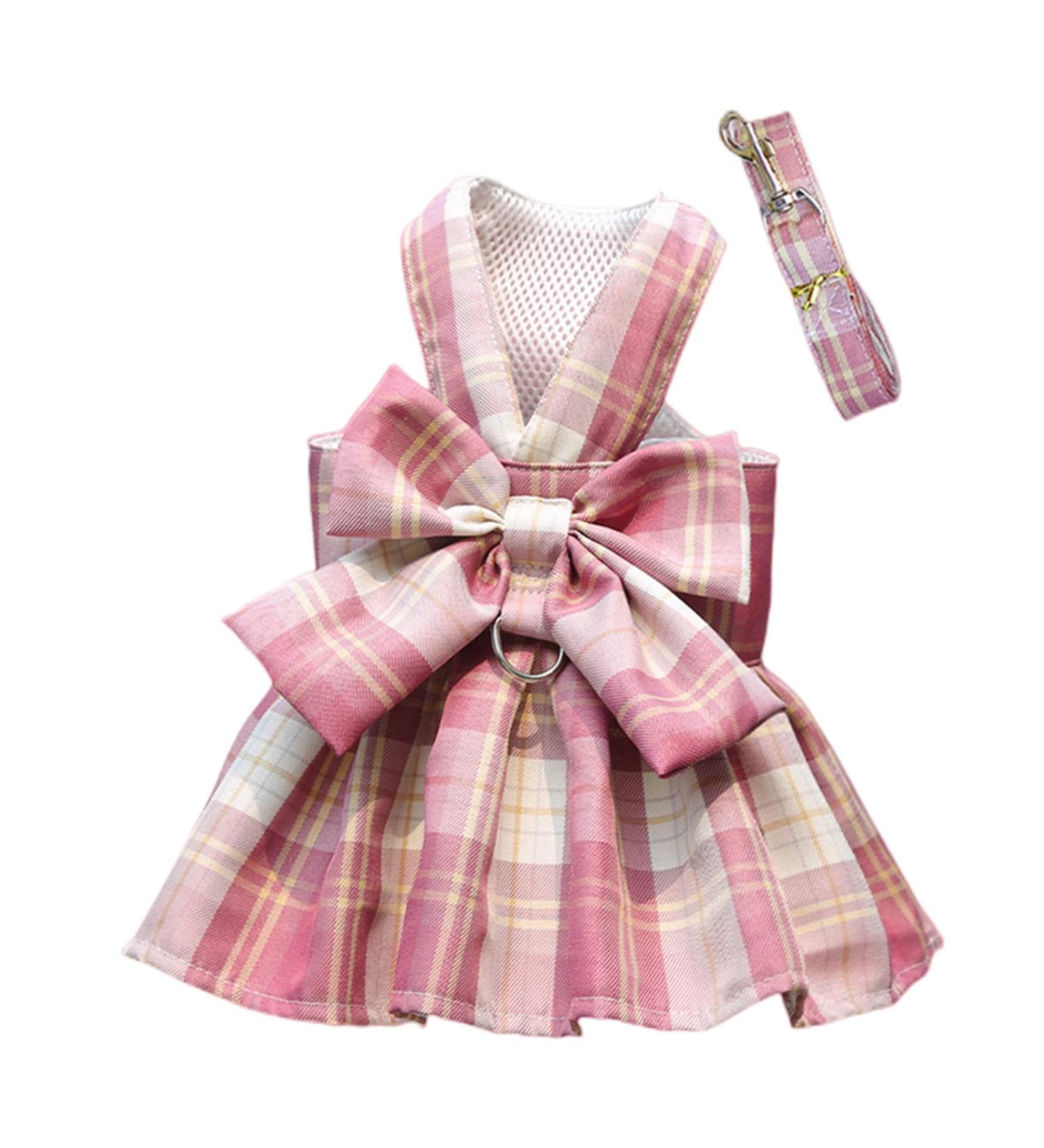 MYKOMI Pet Cat Dog Harness Cute Checkered Bowknot Mesh Breathable Vest For Small Dogs Cats Costume Torso Harness Stylish Ribbon Walking Harness & Leash Set (XS 1-3lb Pink) XS 1-3lb Pink - Buy Online on GoSupps.com