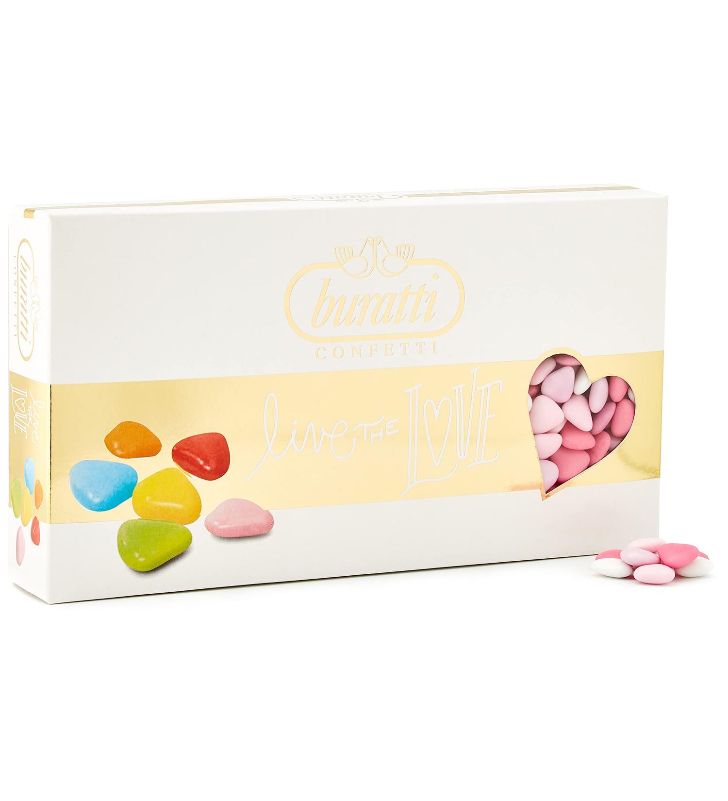 Buratti Confetti Chocolate Dragees with Mini Hearts Pink Shadows 1 kg