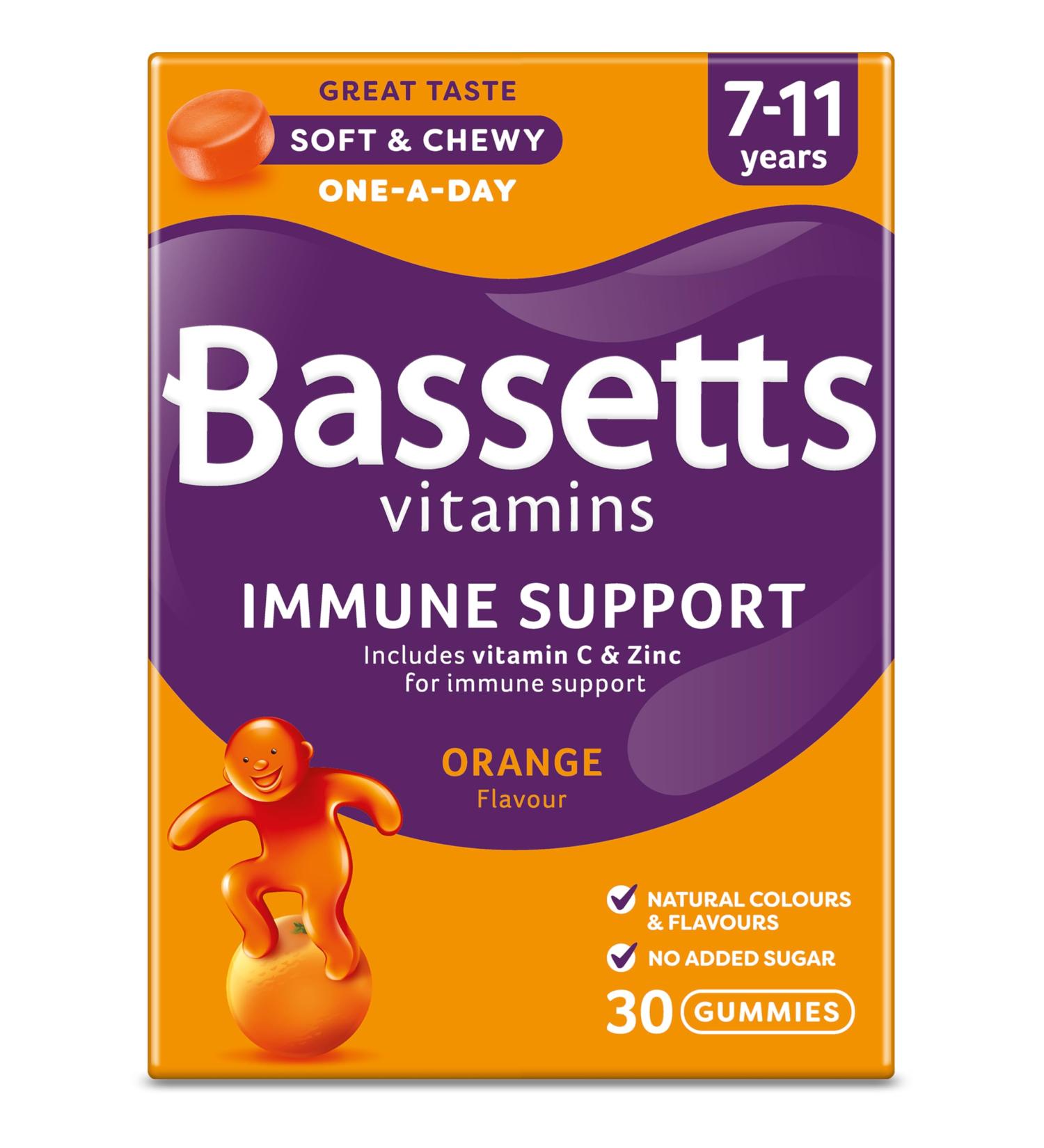 Bassetts Vitamins 7-11 Years Immune Support with Vitamin C & Zinc 30's - Orange Flavored - 79.8g (Pack of 1) - Buy Online on GoSupps.com