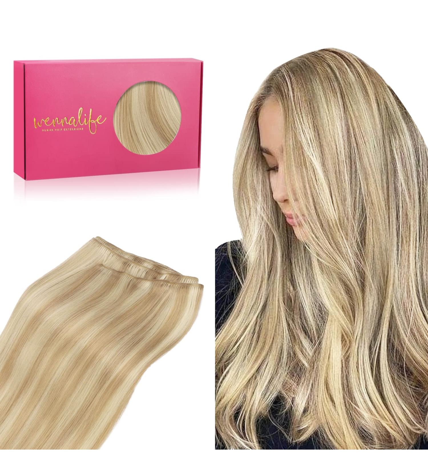 50cm 100g Real Hair Extensions - Light Blonde Highlights - Golden Blonde Sew-in Weft Hair Extensions - Buy Online on GoSupps.com