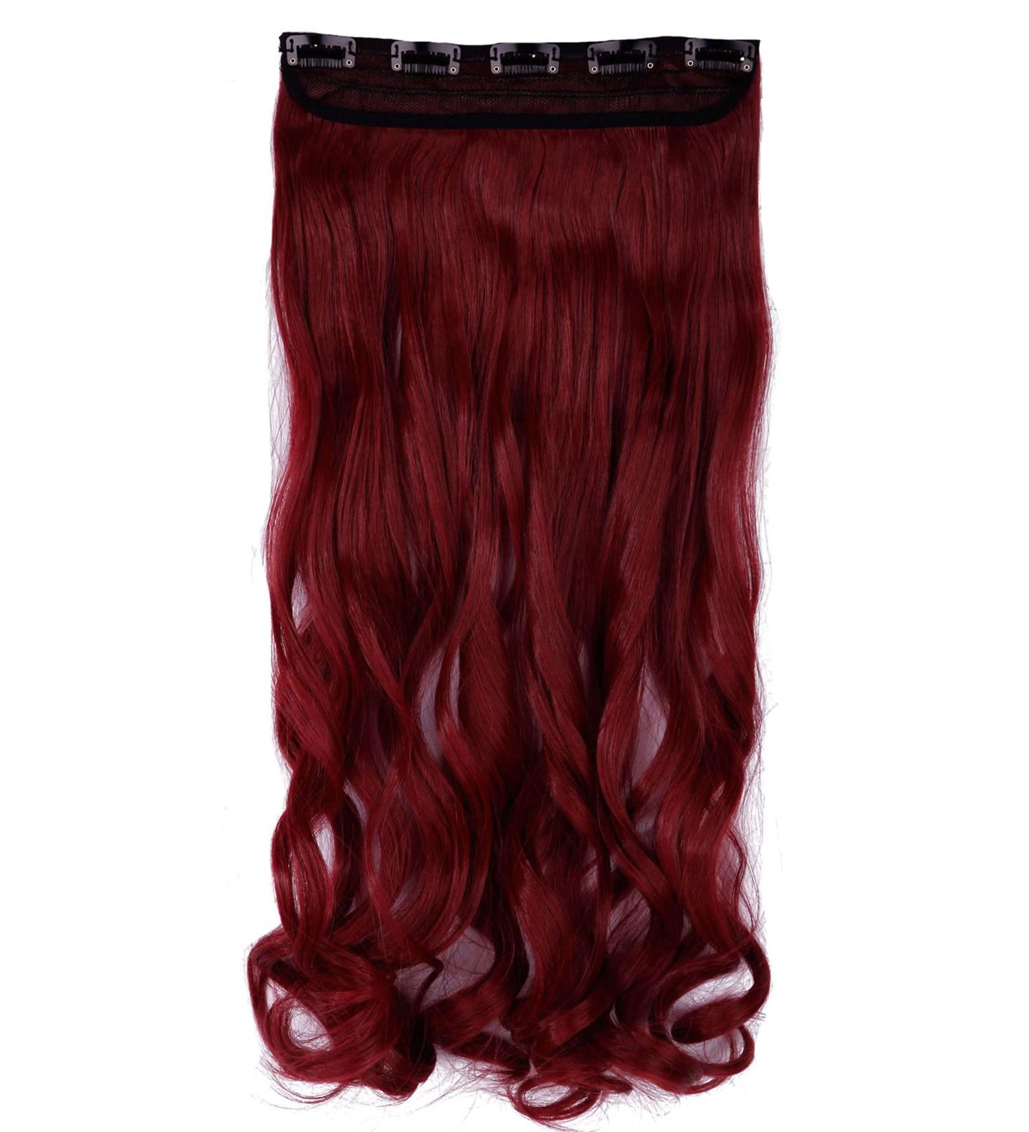 S-noilite Fashion Clip in Hair Extensions 24 Inch Maroon Mix Dark Red - Curly Wavy Hairpiece 5 Clips Half Full Head - Buy Online on GoSupps.com