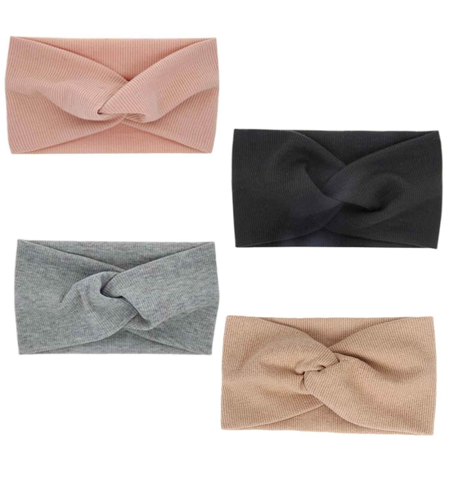 Cylebel 4-Piece Hair Band Set | Stylish Elastic Turban Headbands for Women & Girls - Headscarves in Black Gray Pink & Khaki - Cute Hair Accessories for All Occasions - Buy Online on GoSupps.com