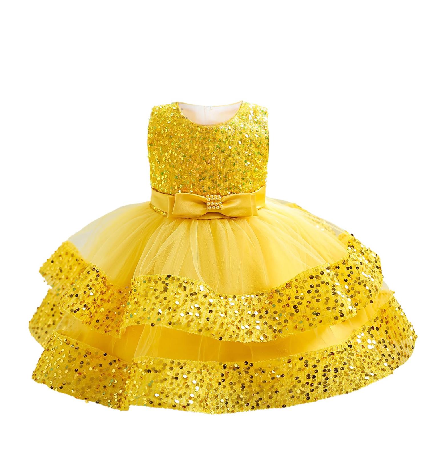 Miipat Baby Girl Sleeveless Sequin Princess Dress | 18-24 Months | Yellow - Buy Online on GoSupps.com