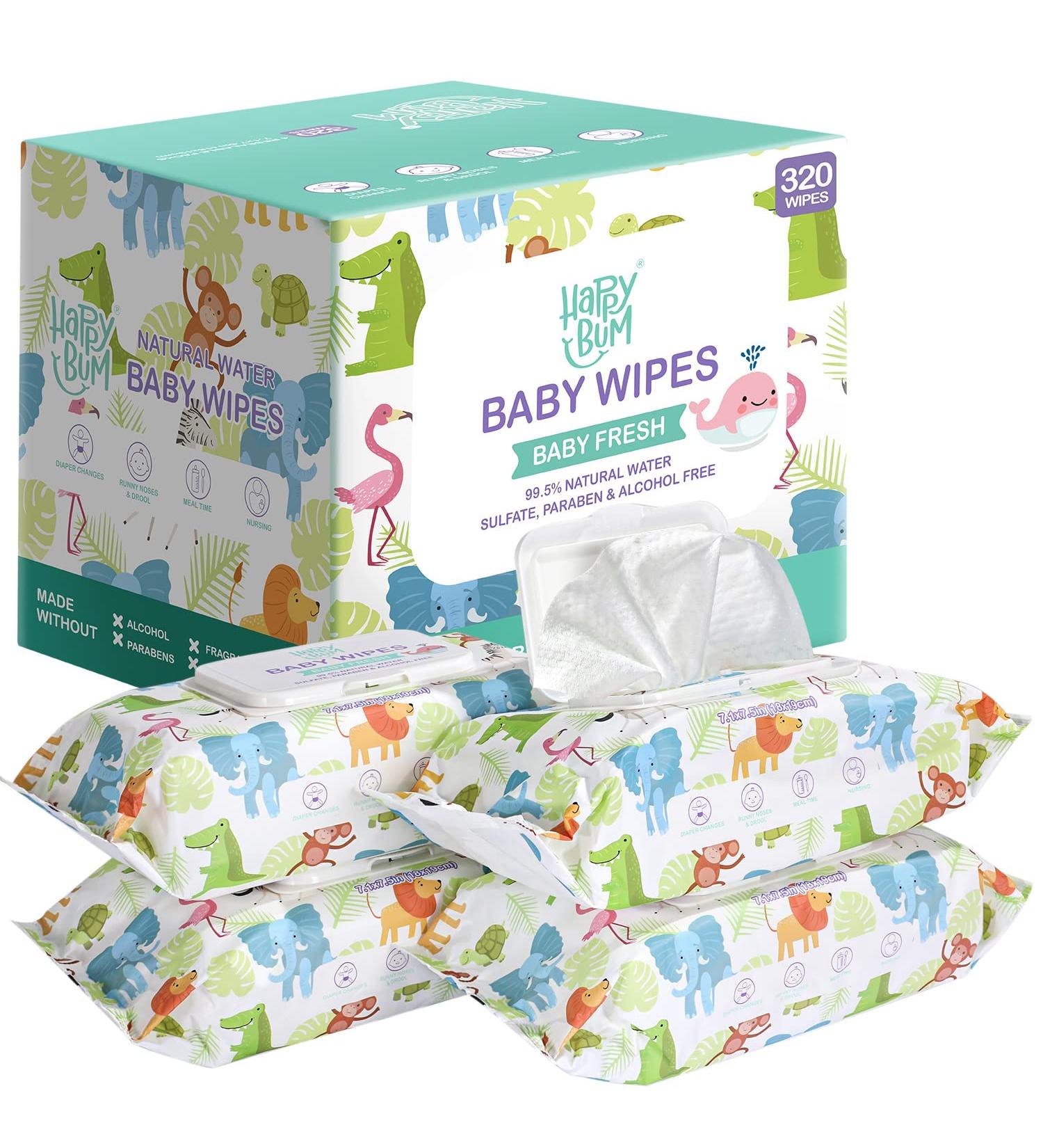 HAPPY BUM Sensitive Water Baby Diaper Wipes - Hypoallergenic, Unscented (320 Wipes) - Buy Online on GoSupps.com