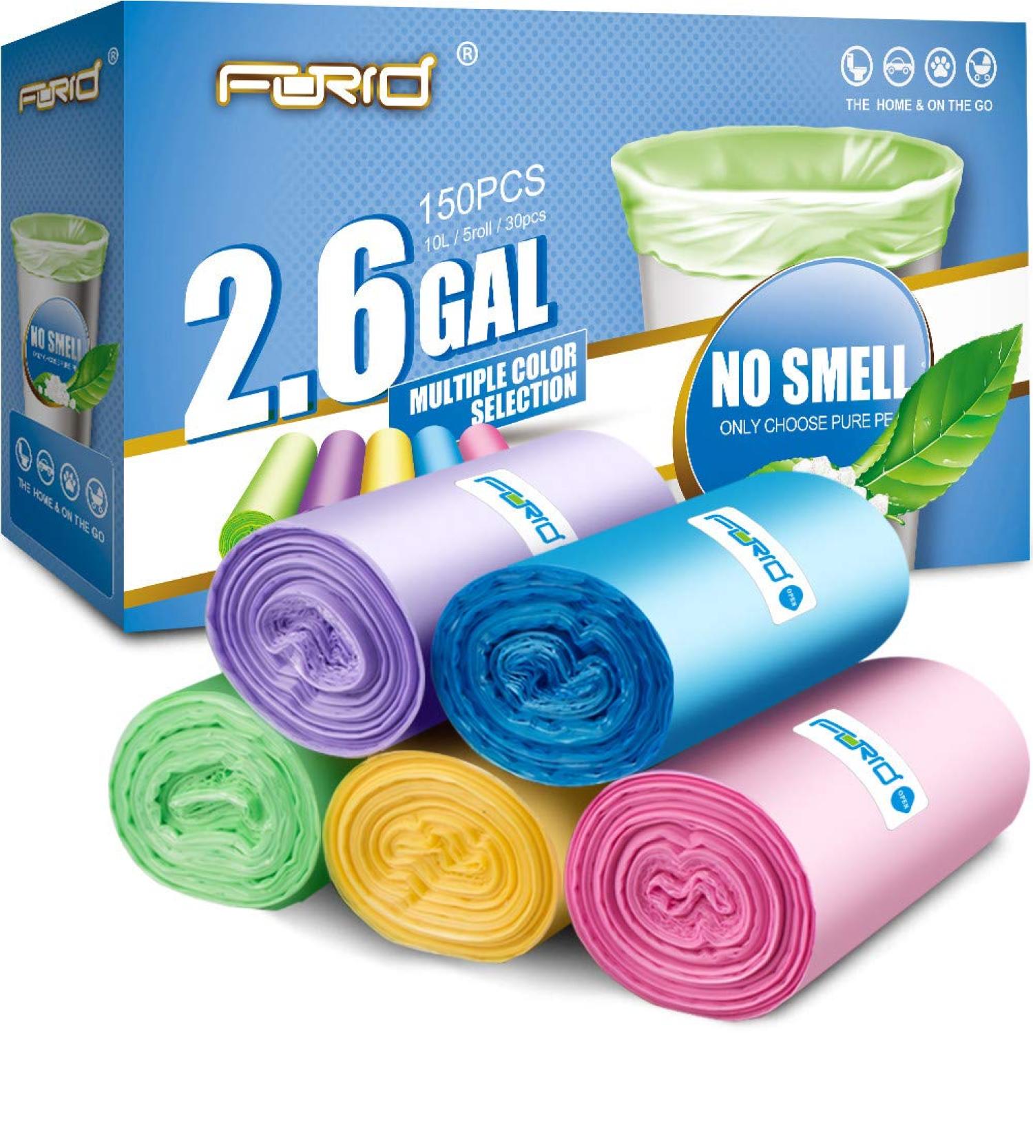 Forid 2.6 Gallon Small Trash Bags - 150 Count - Bedroom, Home, Kitchen - 5 Color Variety - Best Seller - Buy Online on GoSupps.com