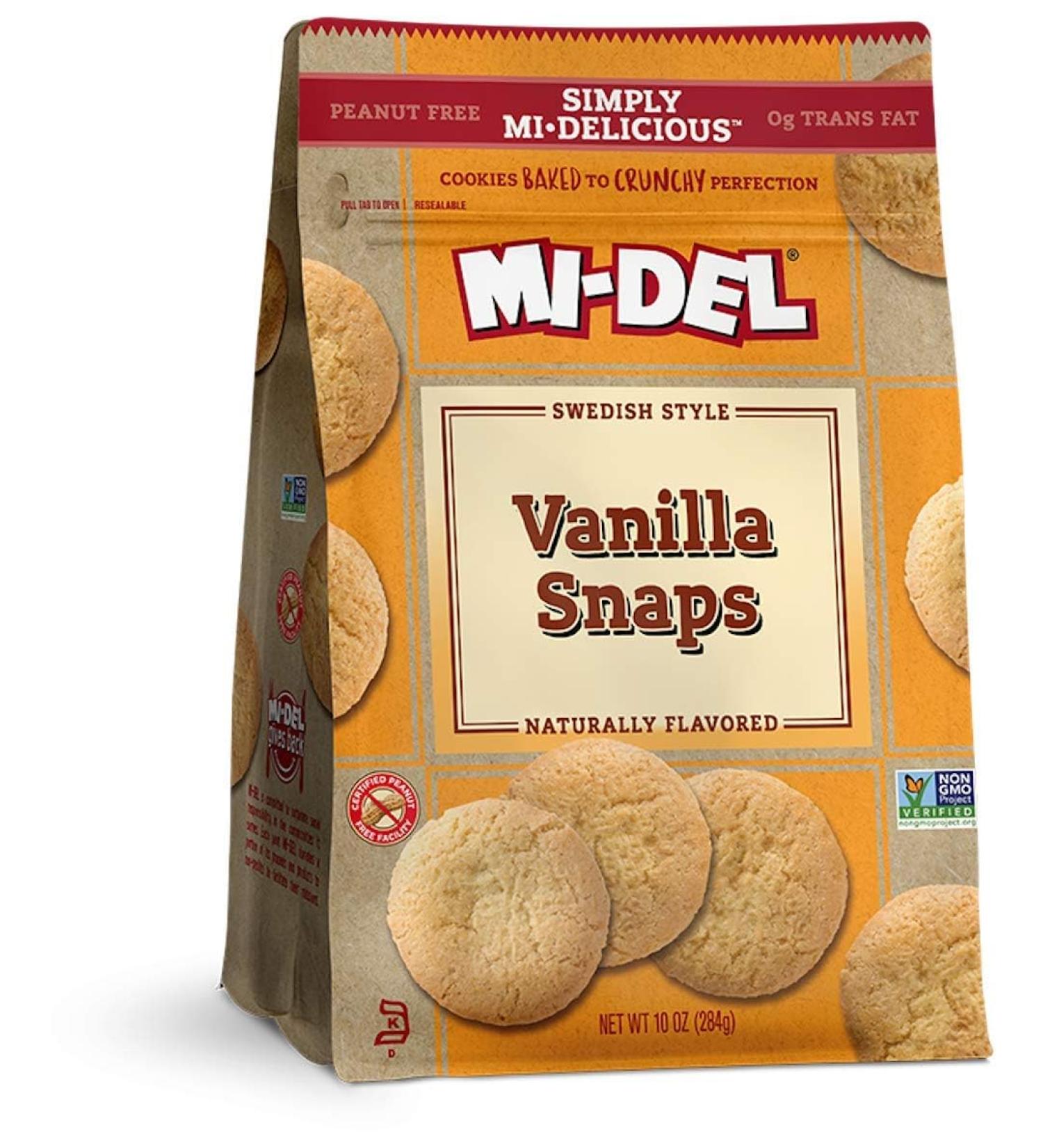 Mi-Del Vanilla Snaps Cookies - Non-GMO Crunchy & Healthy Snack | 10oz Peanut-Free Kosher Treat with Authentic Vanilla Flavor - Buy Online on GoSupps.com