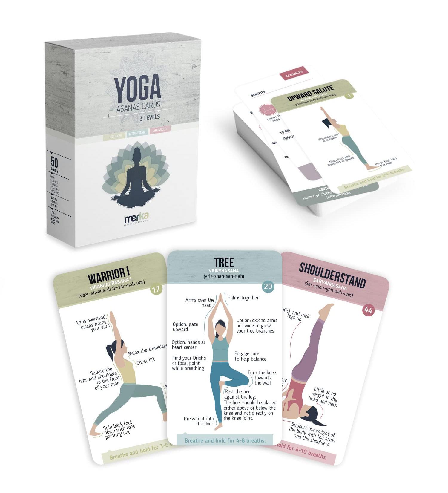 merka Yoga Pose Cards (50 Deck) - Yoga Accessories for All Levels - Men, Women, Children - Flash Cards of Poses and Asanas - Buy Online on GoSupps.com