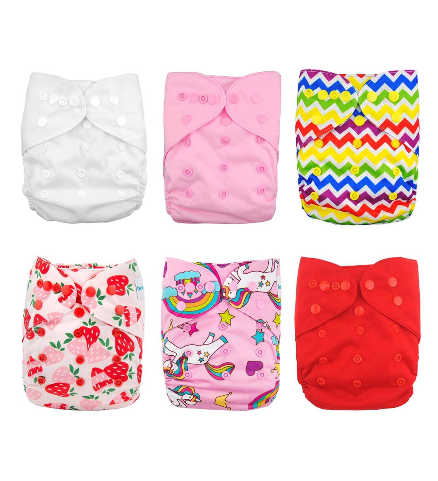Babygoal Cloth Diaper Cover for Girls - Adjustable Reusable Covers (6pcs) + Wet Bag - Girl Color 01 - Buy Online on GoSupps.com