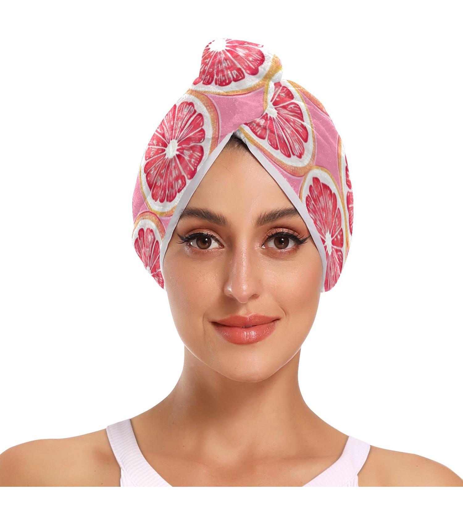 Super Absorbent Small Pink Grapefruit Hair Towels - 2 Pack Quick Dry Turbans for Women & Girls - Buy Online on GoSupps.com