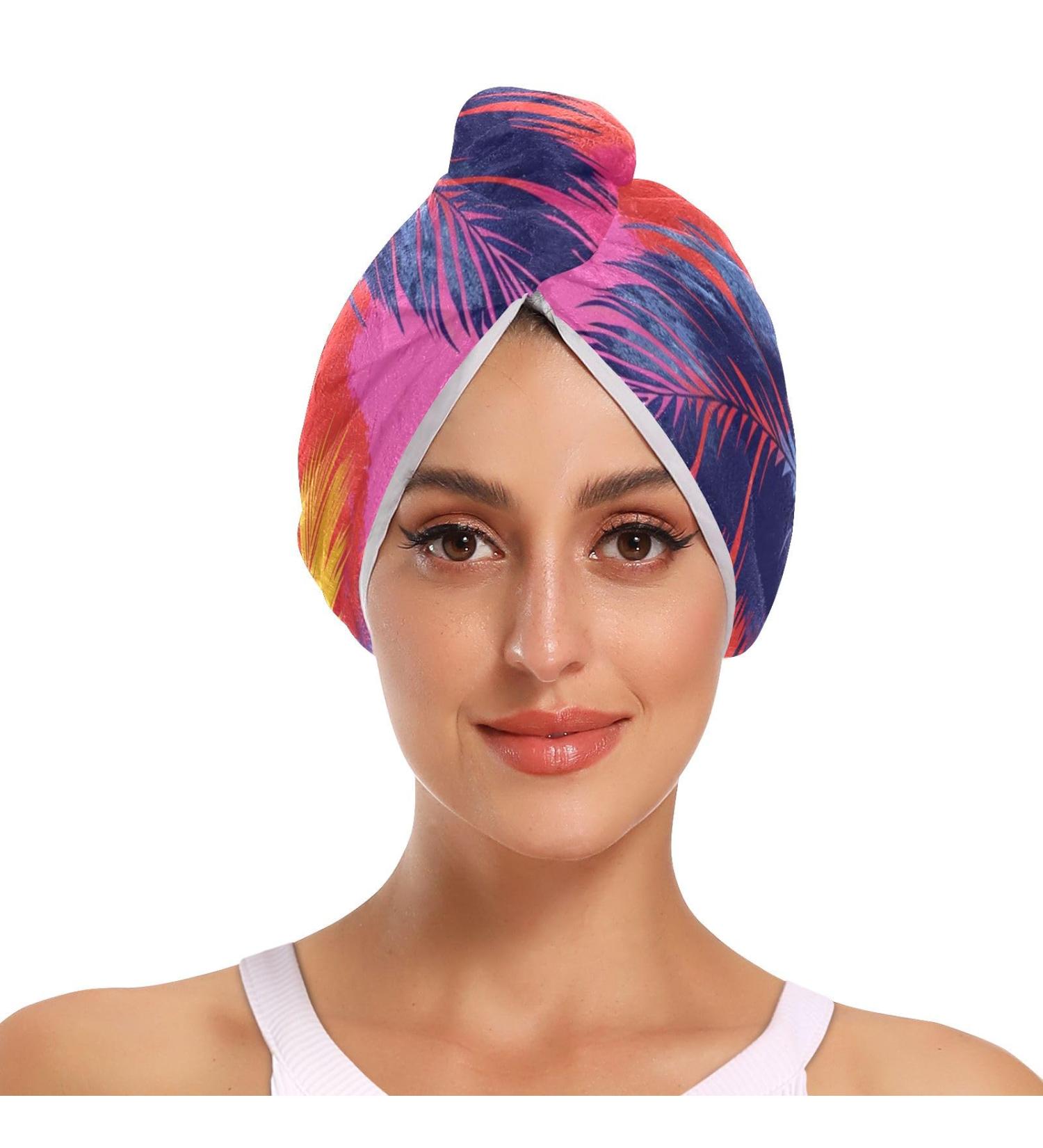 Dark Blue Yellow Leaf Hair Towel 2 Pack | Super Absorbent Quick Dry Hair Turbans for Women & Girls - Buy Online on GoSupps.com