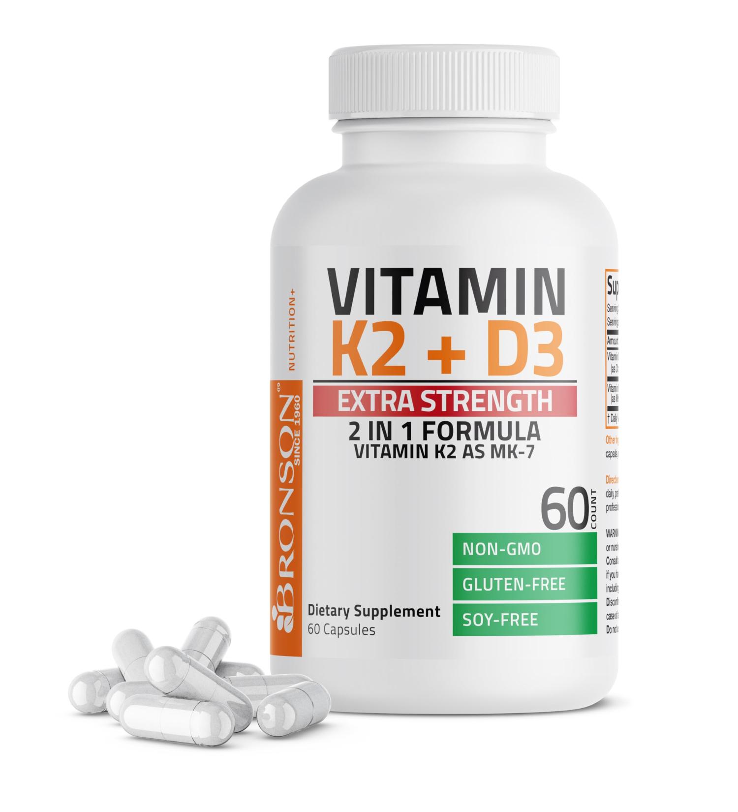 Buy Bronson Vitamin K2 (MK7) & D3 Extra Strength 10 000 IU - Non-GMO Bone Health Supplement | 60 Easy to Swallow Capsules - Buy Online on GoSupps.com