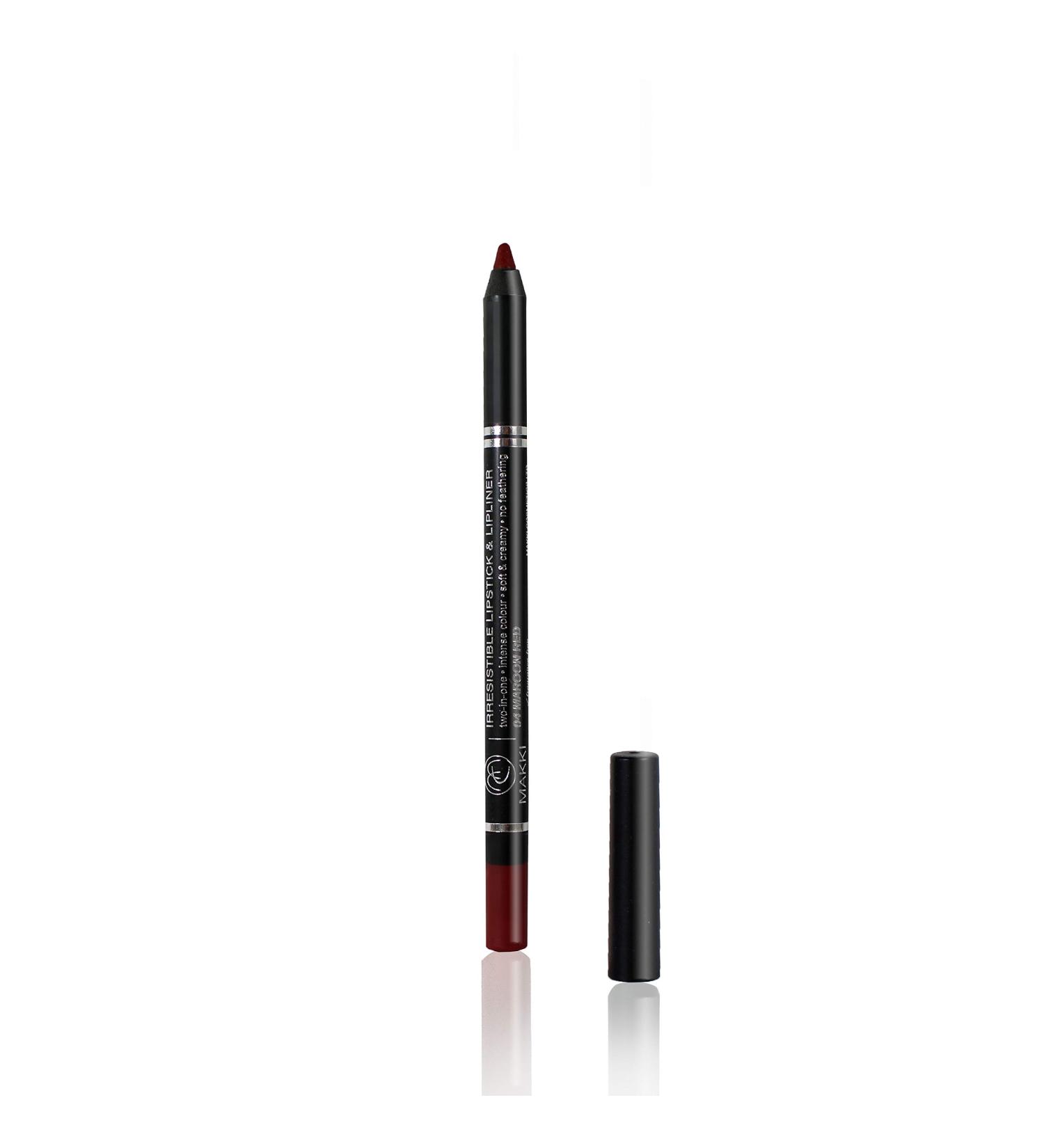 Makki Maroon Red Iresistible Lipstick & Lip Liner-Stift intensive rich color finish long stay two-in-one soft and creamy no sloping wiped extremely sliding lipkish and d 04 chestnut red