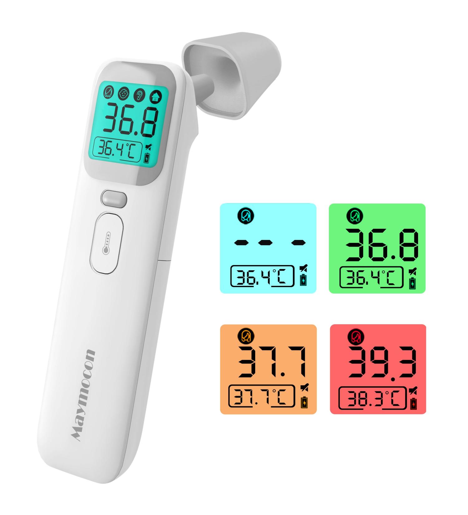 Maymocon Baby Ear Thermometer - Infrared Digital 4-in-1 Touchless Forehead Thermometer for Kids & Adults - CE Approved with Fever Alarm - 1S Reading - Memory Function - Grey Cap - Buy Online on GoSupps.com