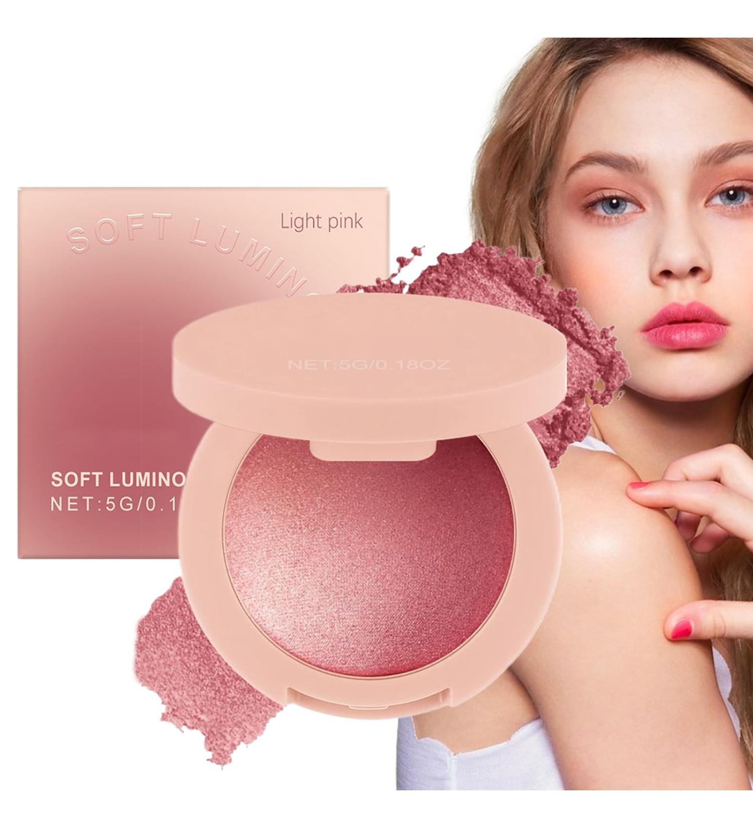 Face BlushFace Makeup Blush Powder Shiny Highly Pigmented Cosmetics Long Lasting Beauty Products for All Skin Tones for Highlight and Contour Light Pink - Buy Online on GoSupps.com
